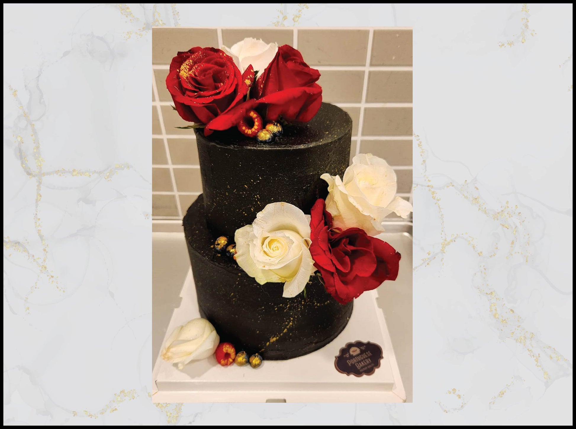 Black classy floral cake with elegant modern design in Macau
