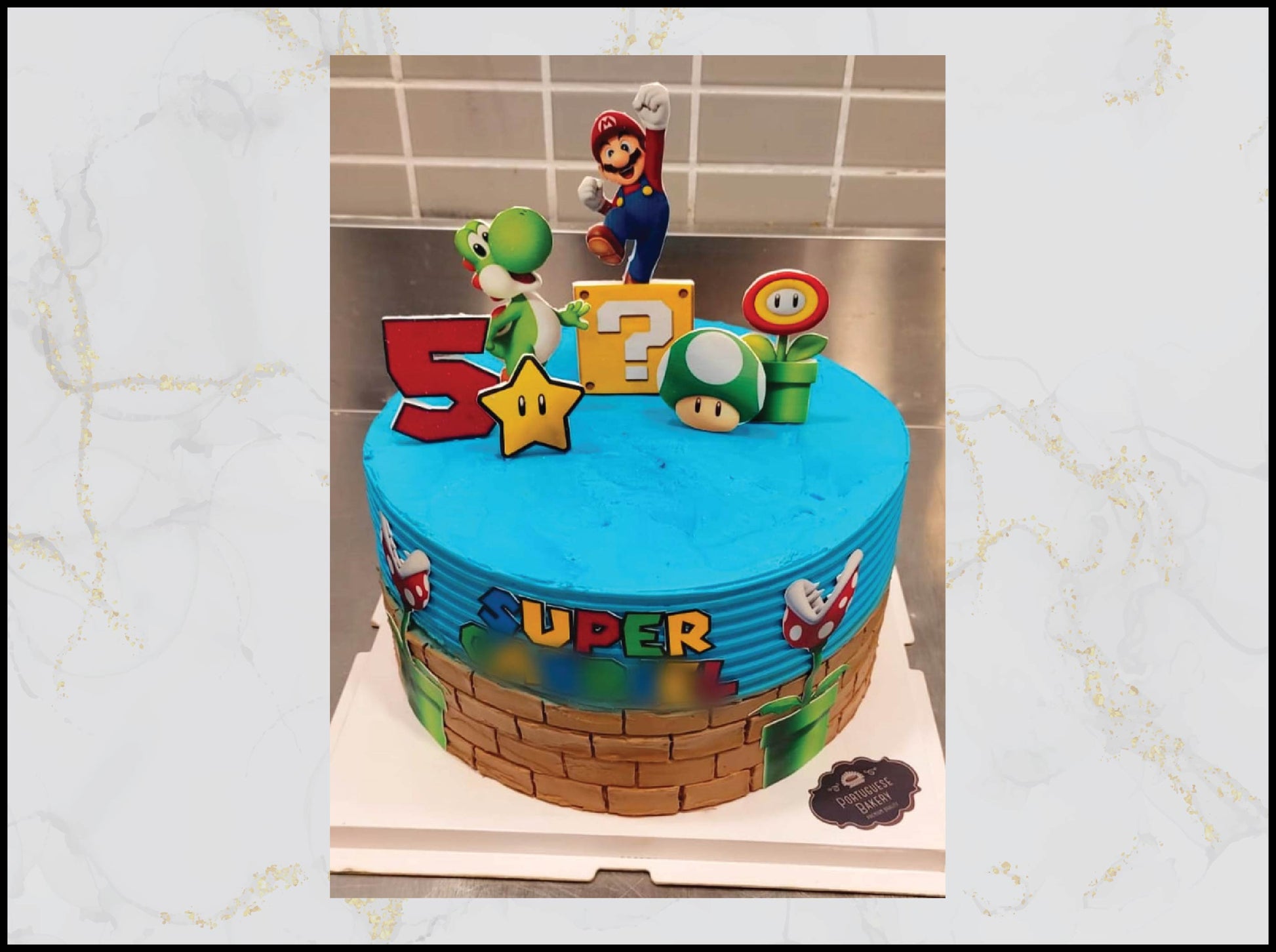 Blue Super‑Mario customized birthday cake with playful gaming design in Macau
