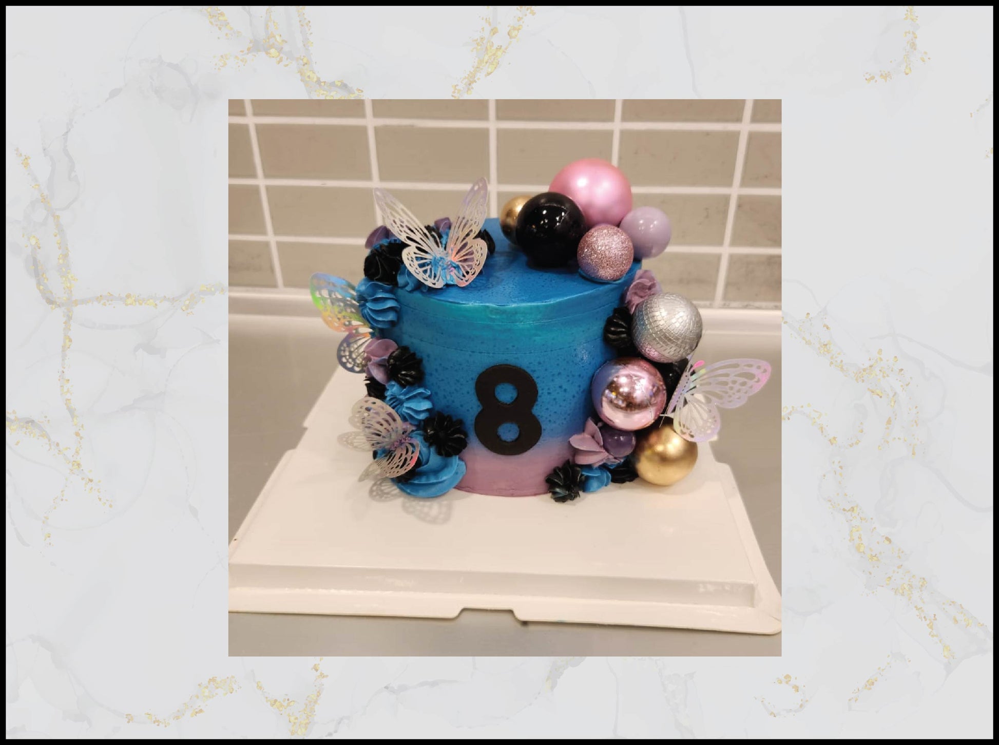 Blue and Pink Girly Birthday Cake with pastel design in Macau