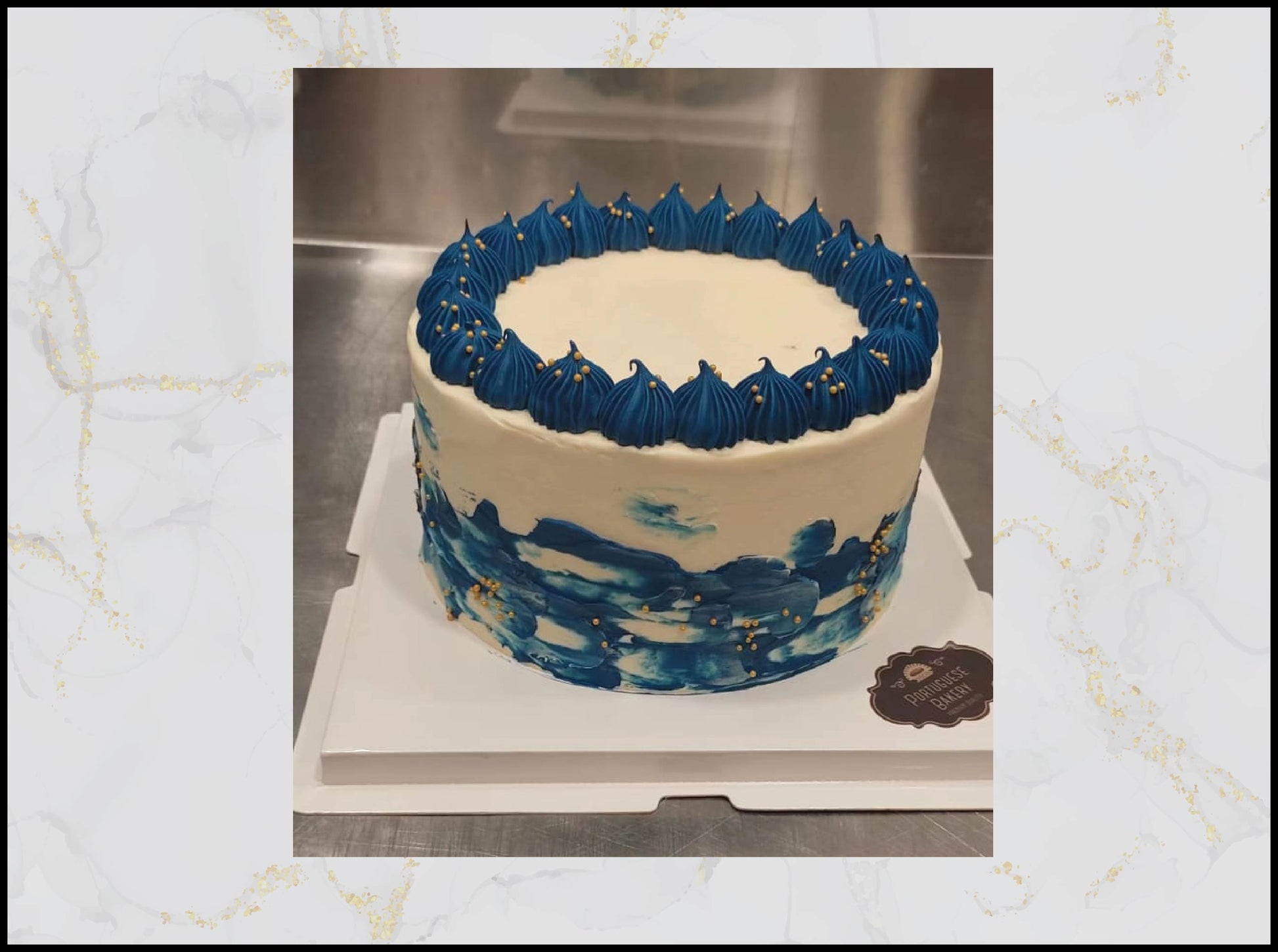 Blue and White Customized Cake with elegant design in Macau