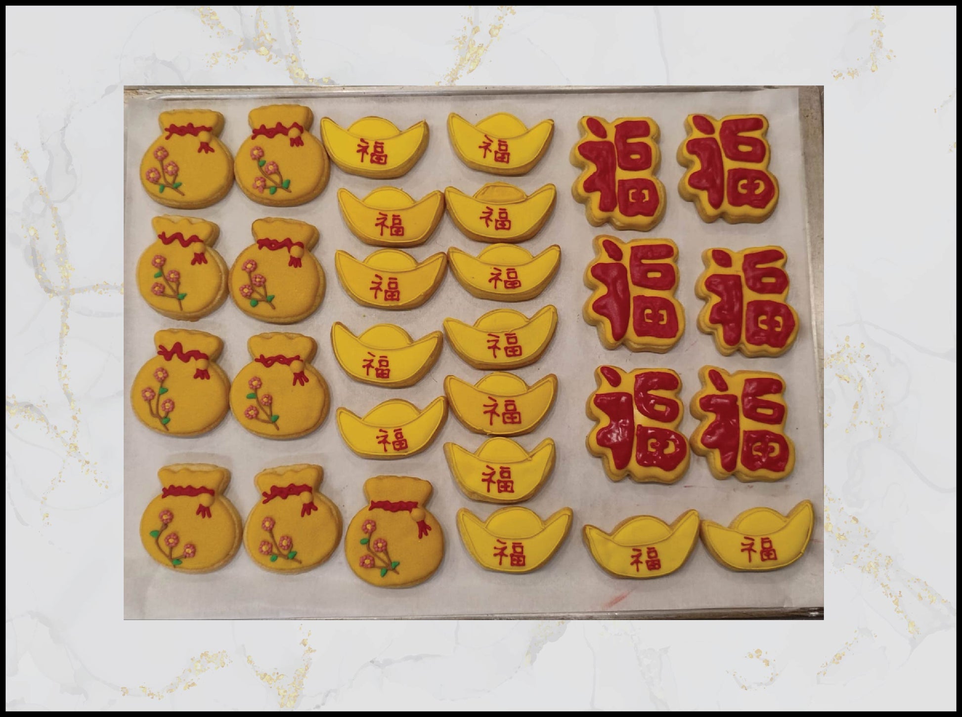 Chinese New Year cookies with festive red and gold design in Macau