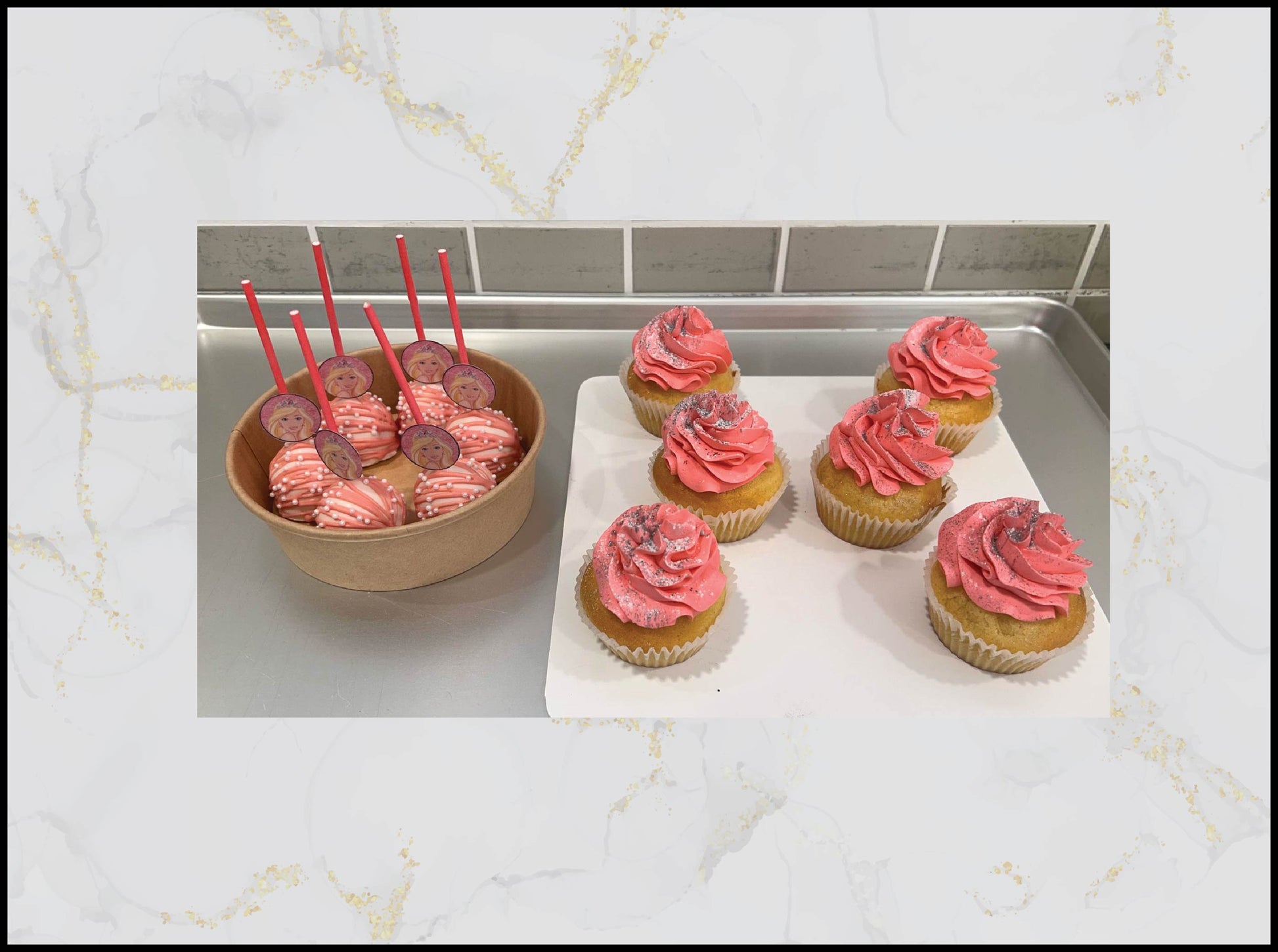 Cupcakes with pink frosting and cake pops macau birthday cake
