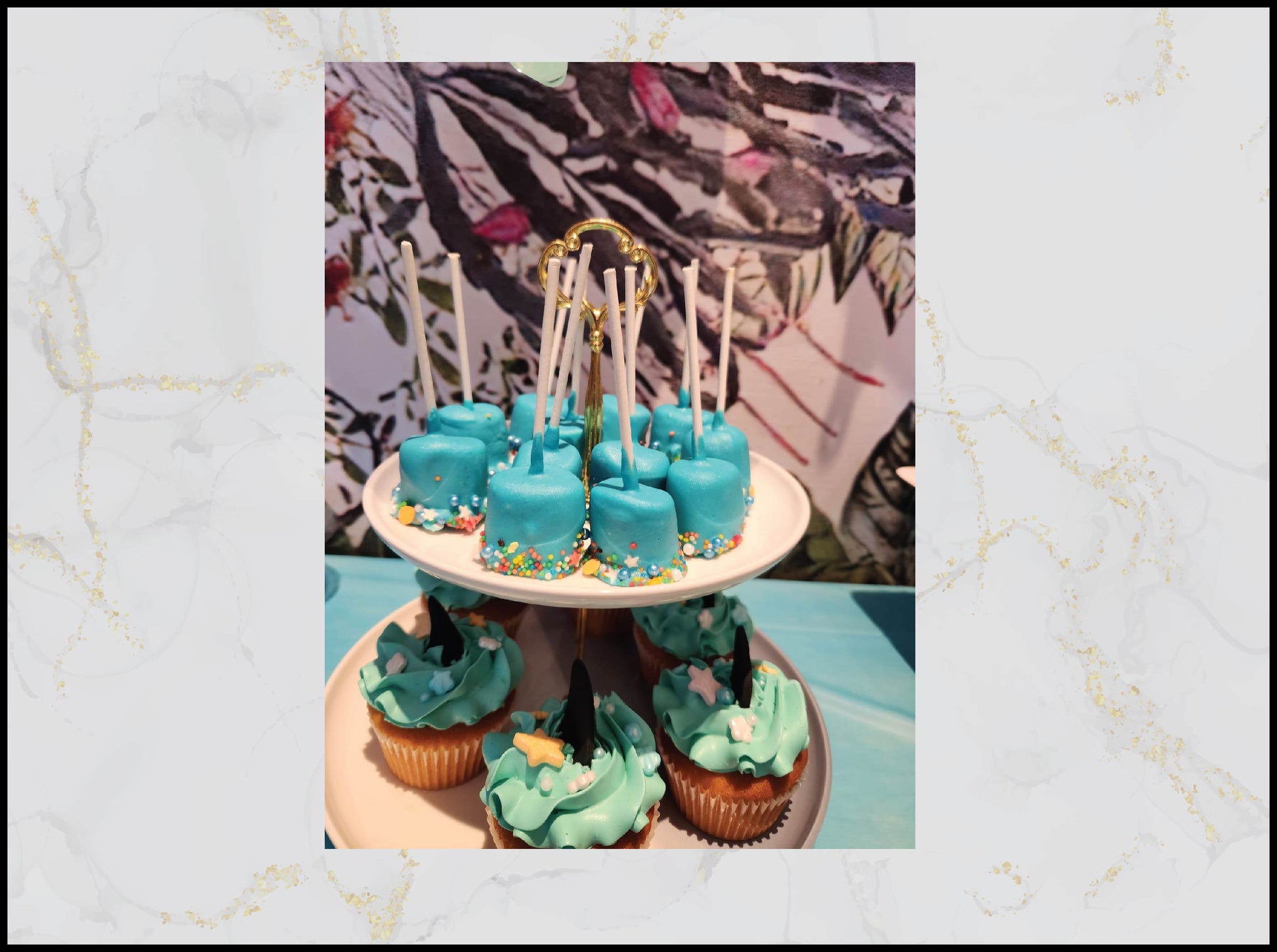 Shark cupcakes and cake pops with ocean birthday theme in Macau