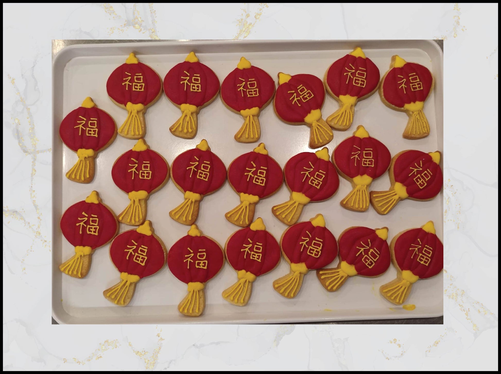Chinese New Year decorated cookies with festive red and gold design in Macau