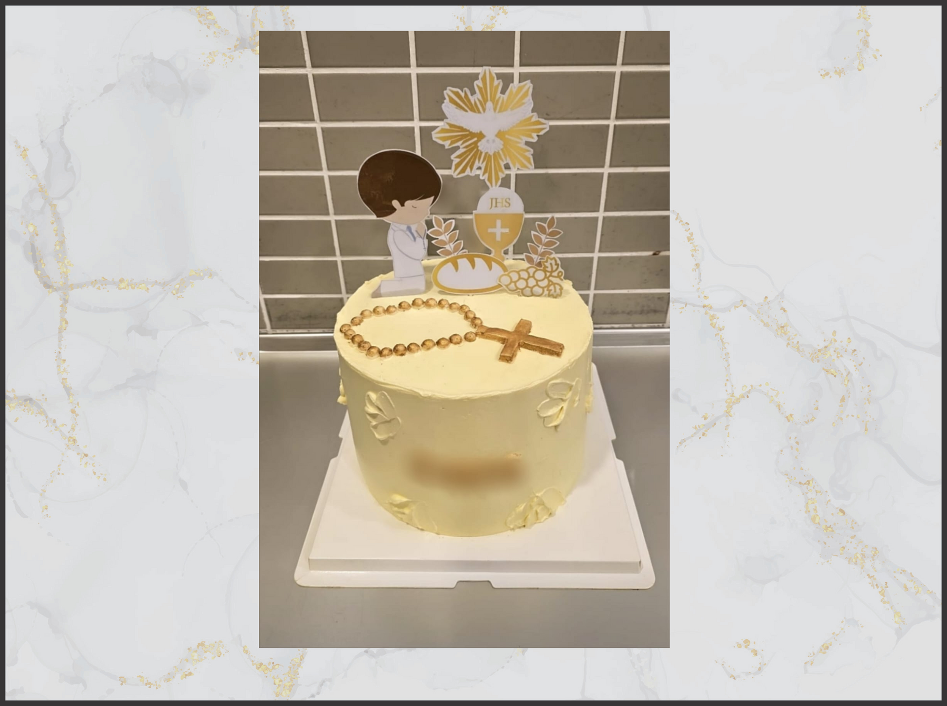 Decorative cake with religious christening boy cake macau
