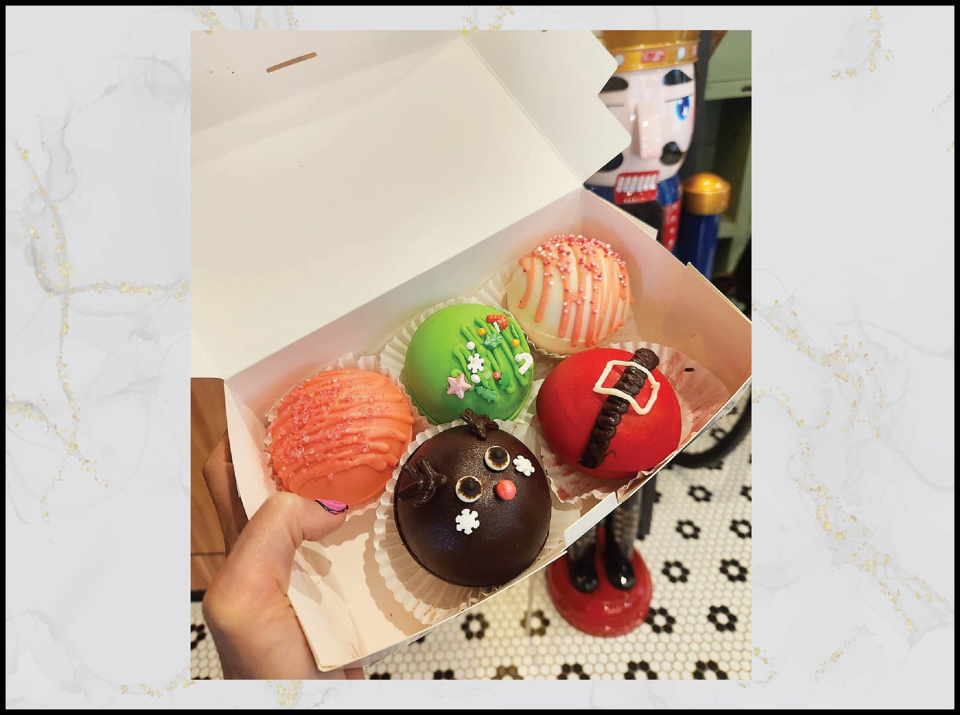 Christmas hot chocolate bombs with festive holiday design in Macau