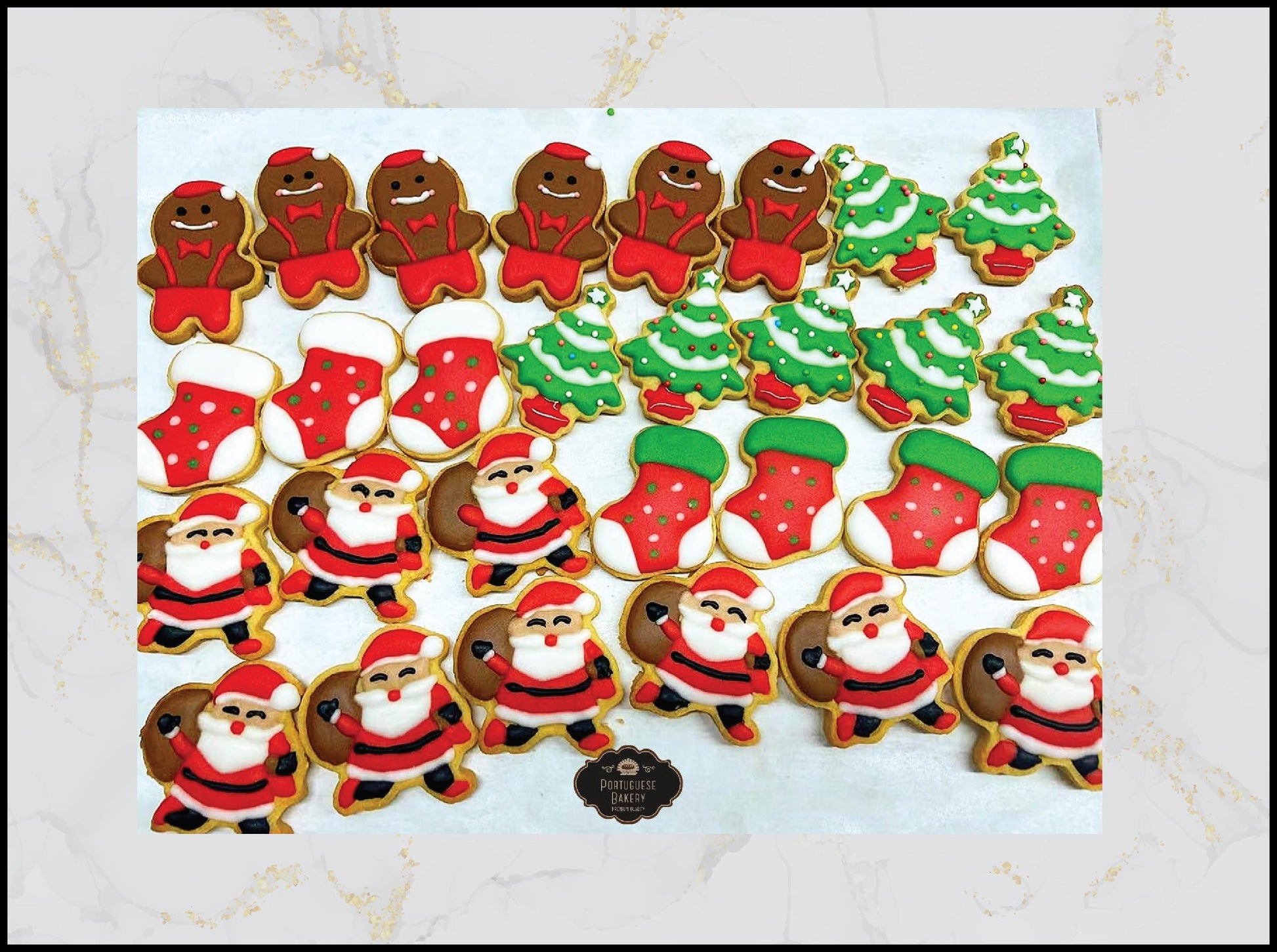 Christmas tree and Santa decorated cookies with festive holiday design in Macau