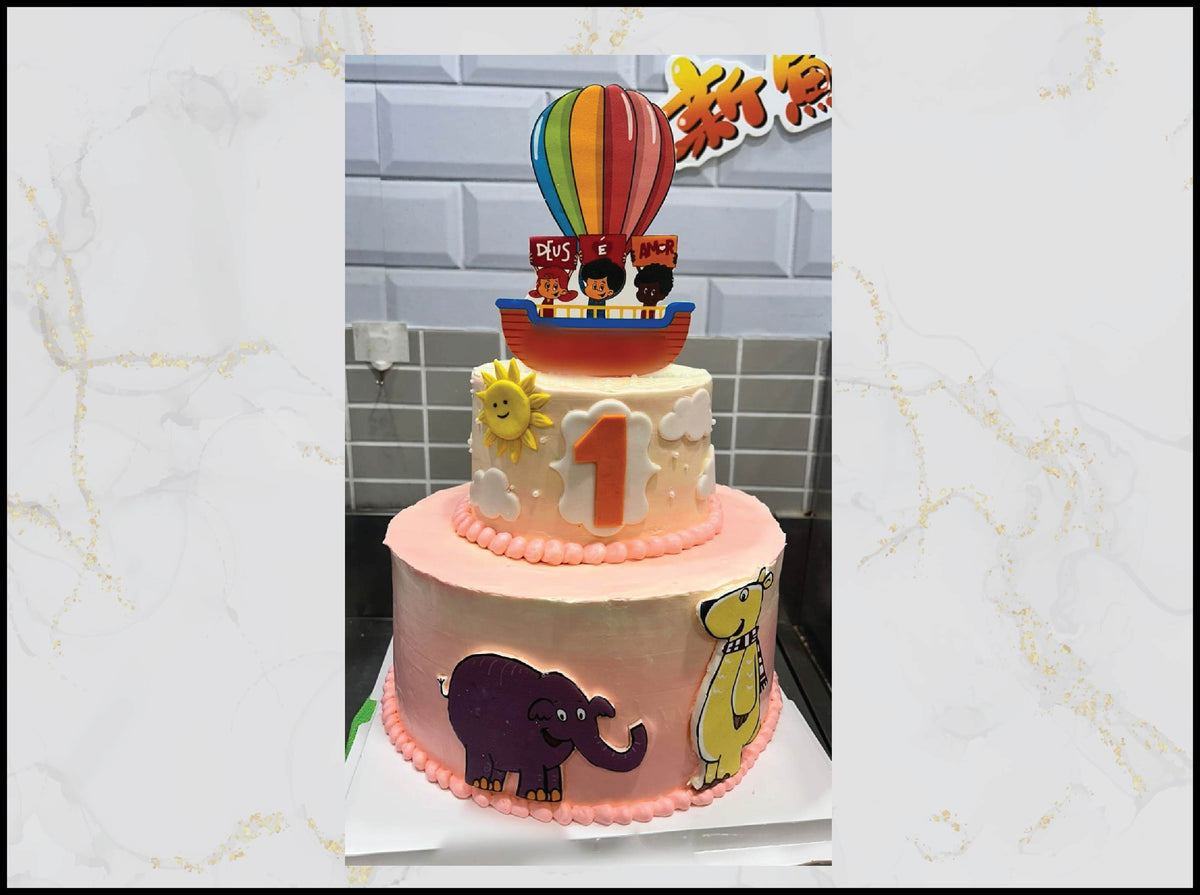 Colorful 2 Tier Customized Cake with festive design in Macau