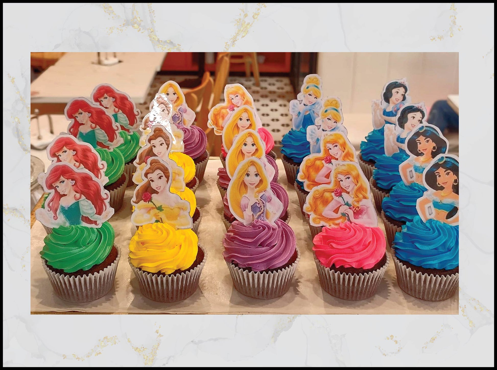 Colorful princess cupcakes with vibrant pastel design in Macau