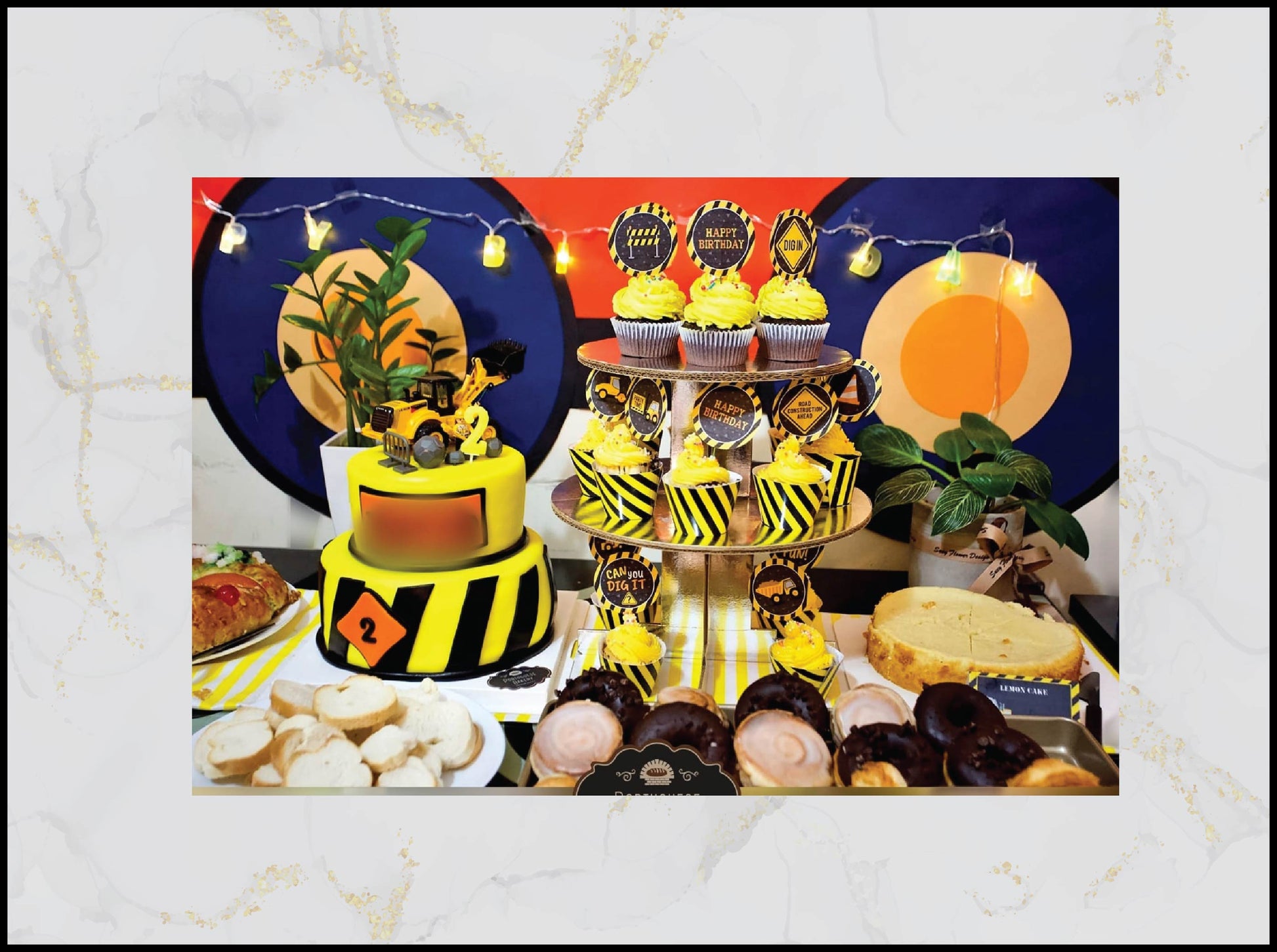 Construction Birthday Theme Catering setup with themed cakes and pastries in Macau