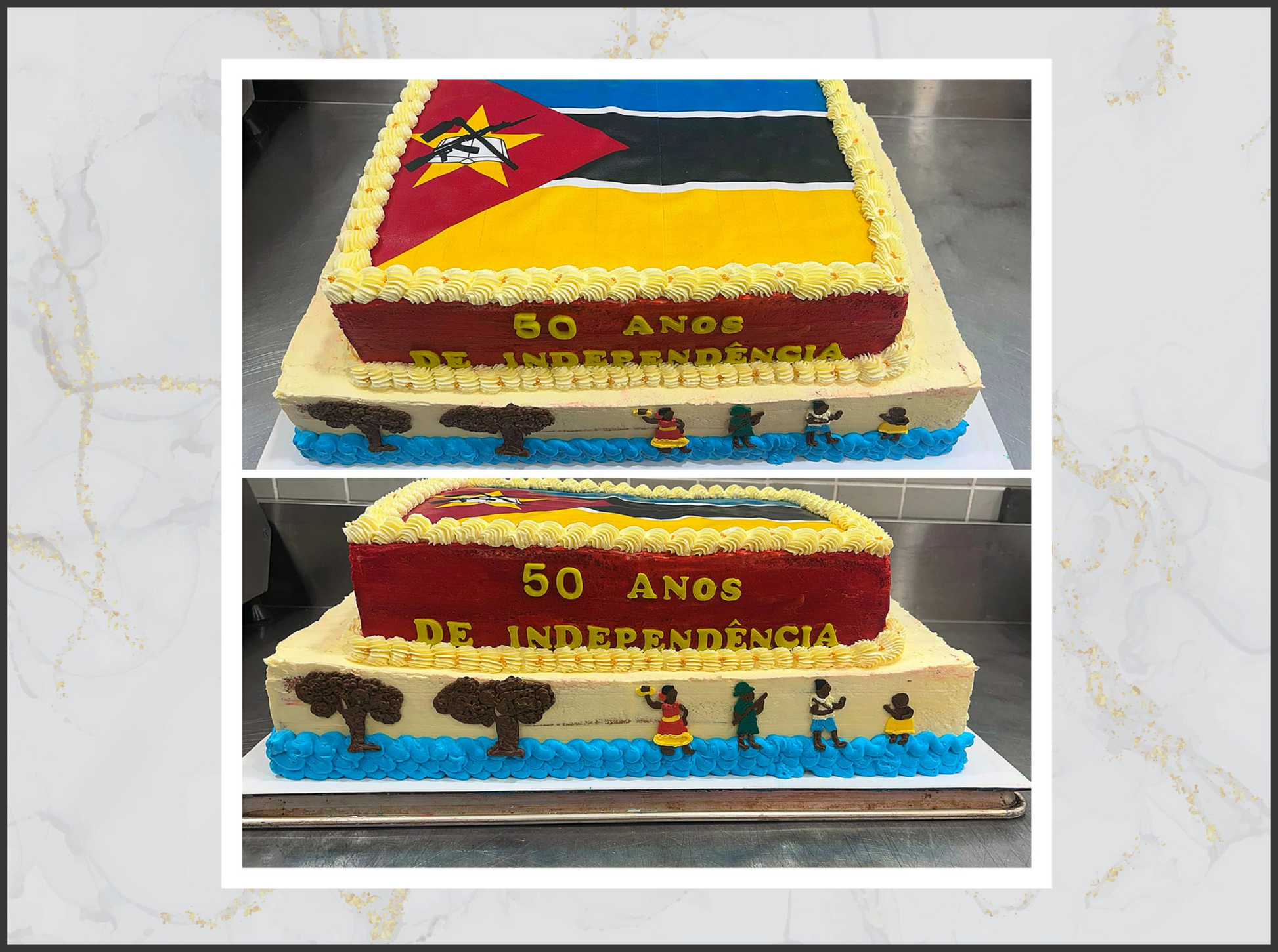 Two-tiered cake with a flag design custom cake macau