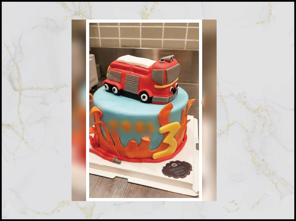 Cute Fire Truck Customized Cake with red rescue vehicle design in Macau