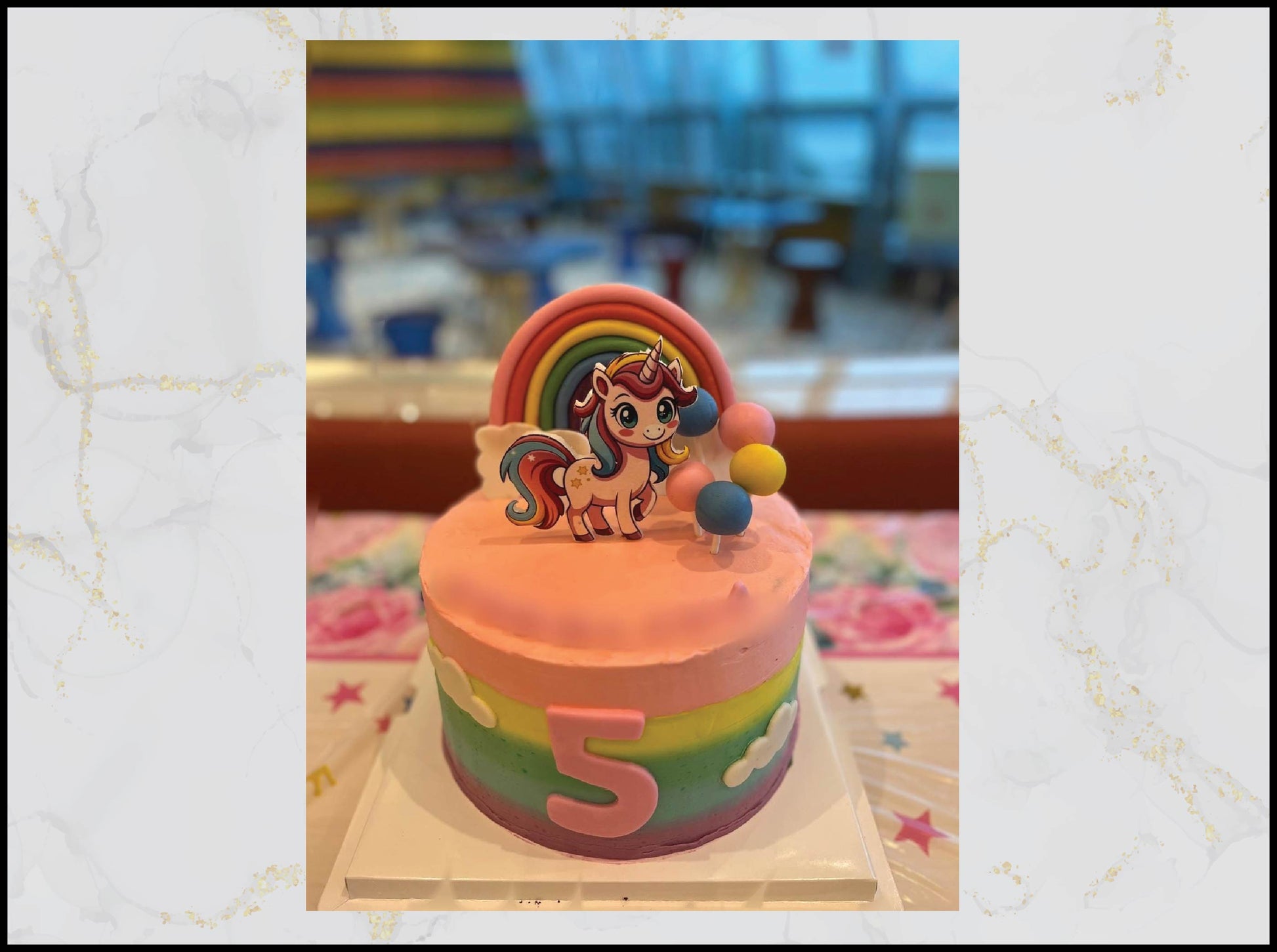Cute pony and rainbow birthday cake with colorful fantasy design in Macau