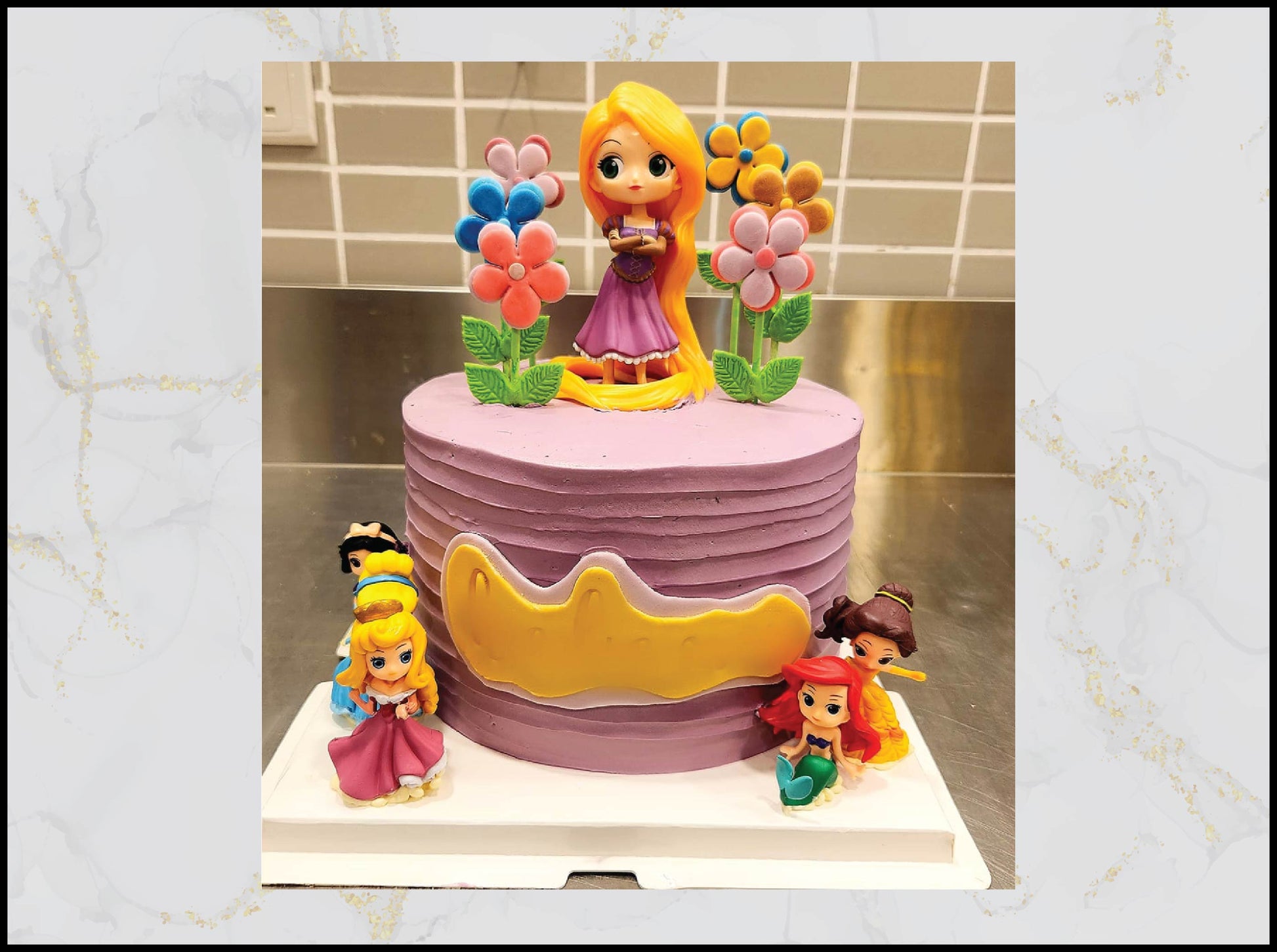 Cute princess purple birthday cake with royal design in Macau
