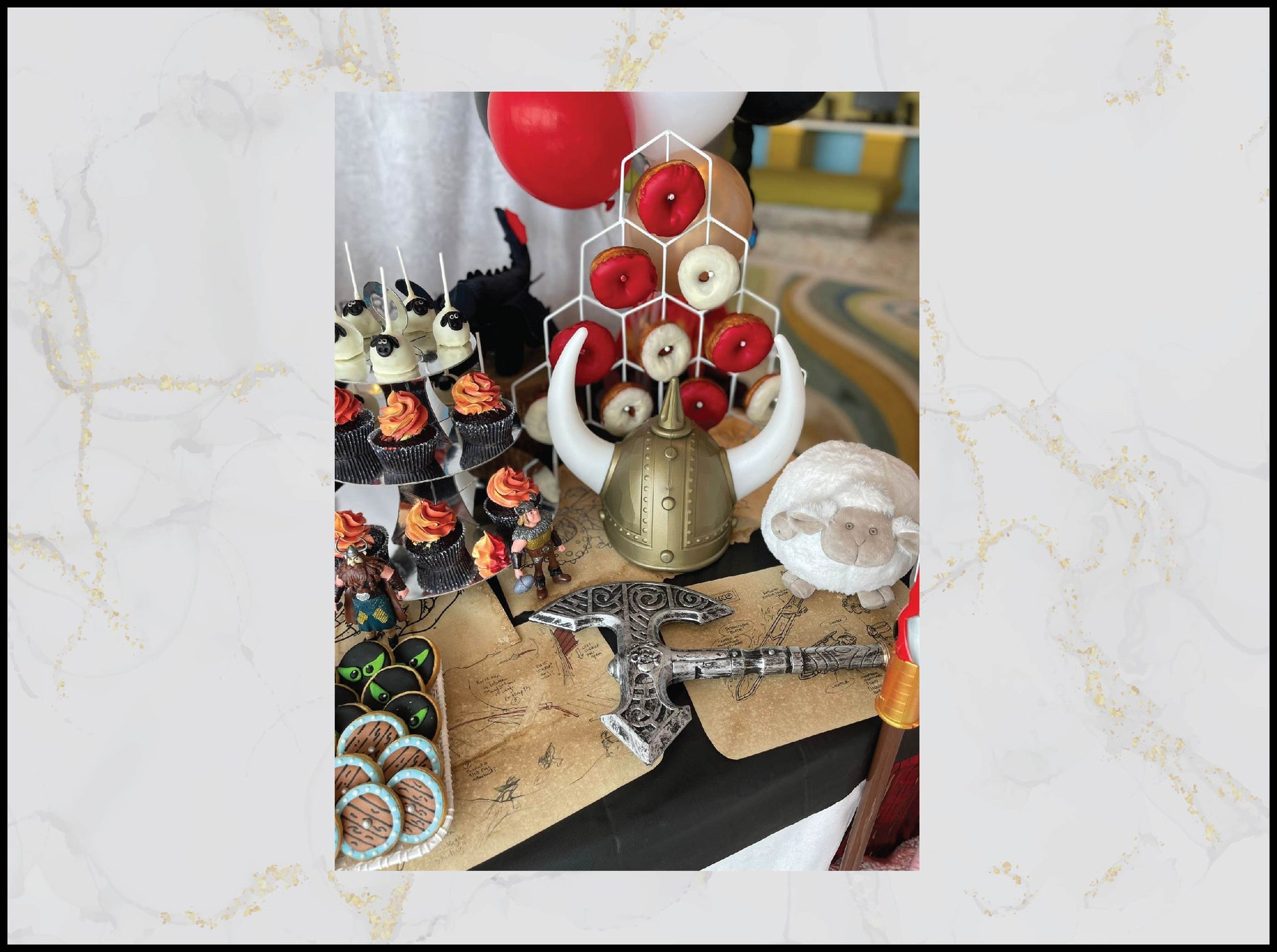 Red and white donuts and cupcakes for birthday celebrations in Macau