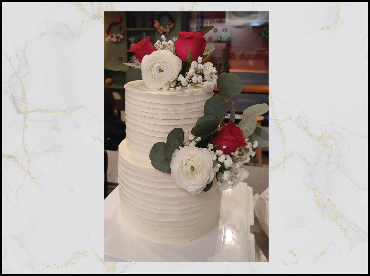 Floral 2 tier wedding cake with elegant pastel flower design in Macau