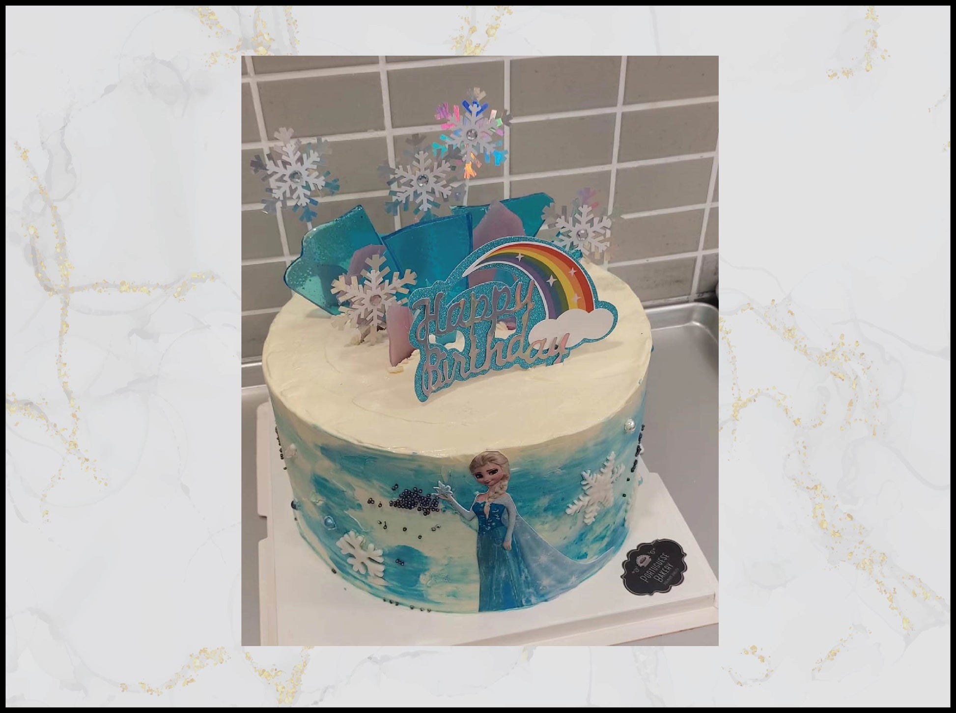 Frozen customized cake with icy snowflake design in Macau