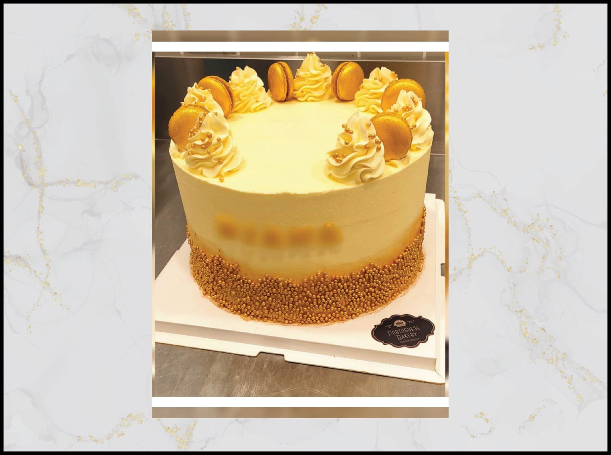 Gold Celebration Cake with elegant design in Macau