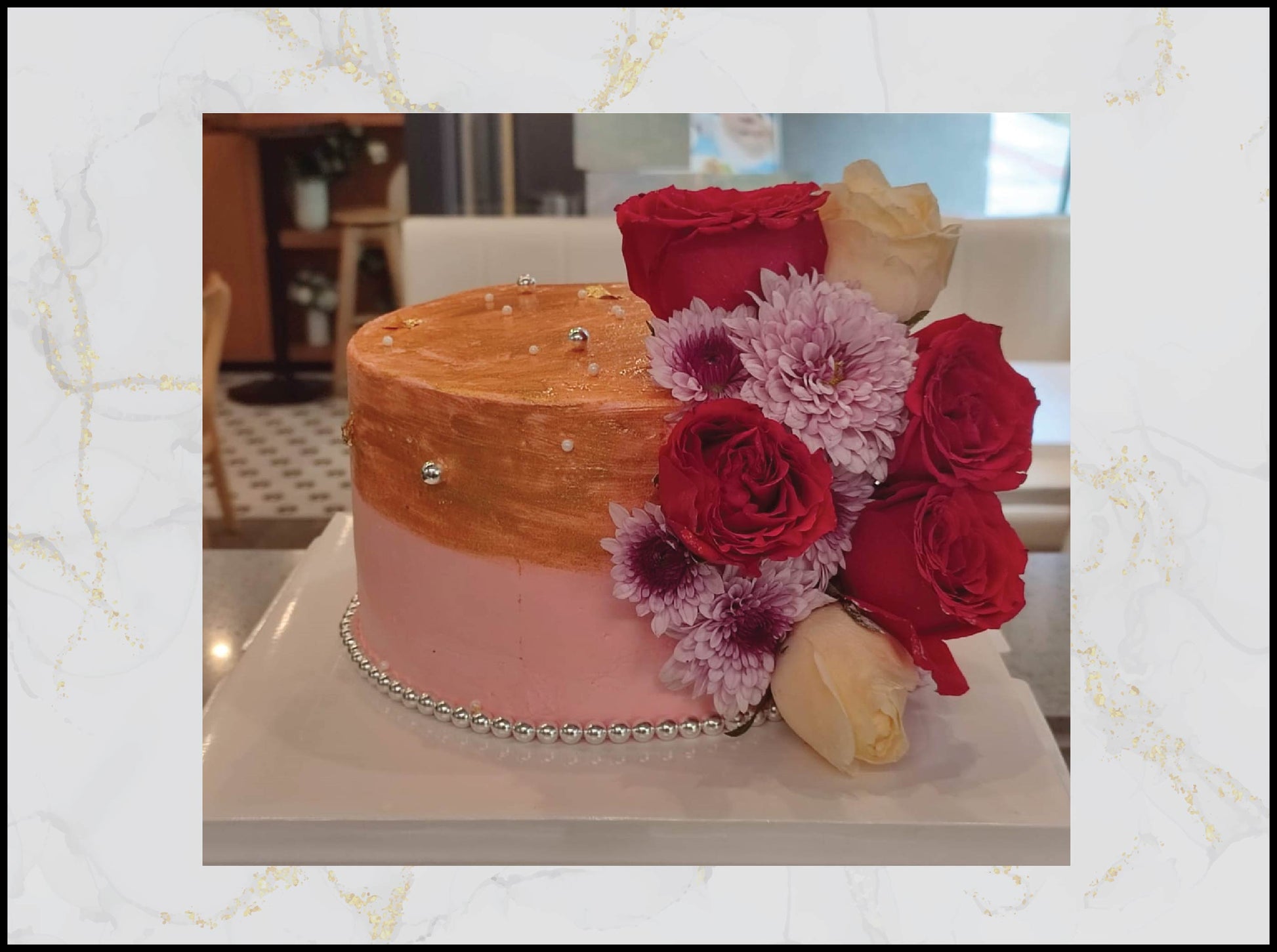 Pink and floral customized cake with elegant pastel flower design in Macau