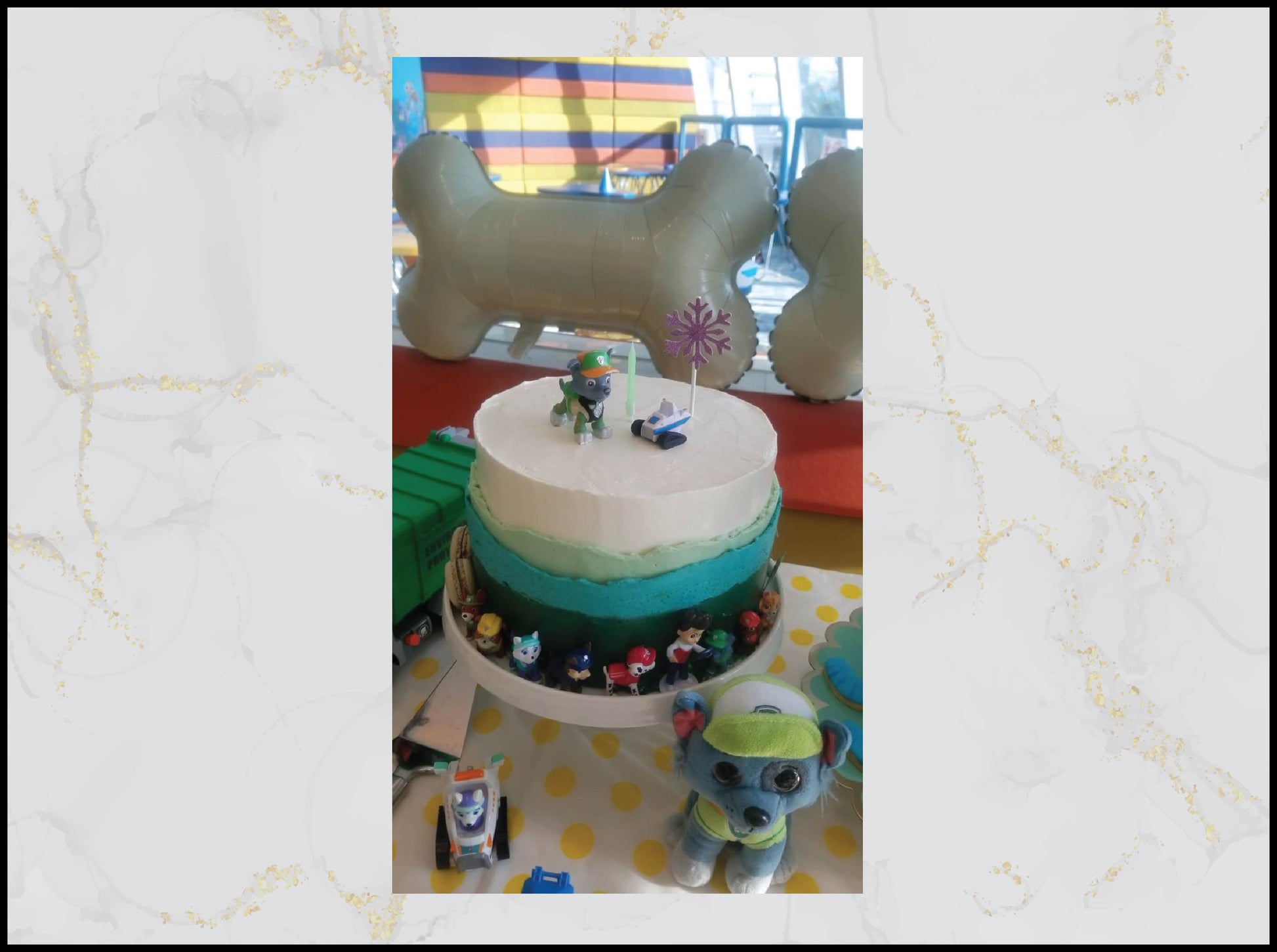 Green Paw Patrol birthday cake with colorful puppy theme in Macau