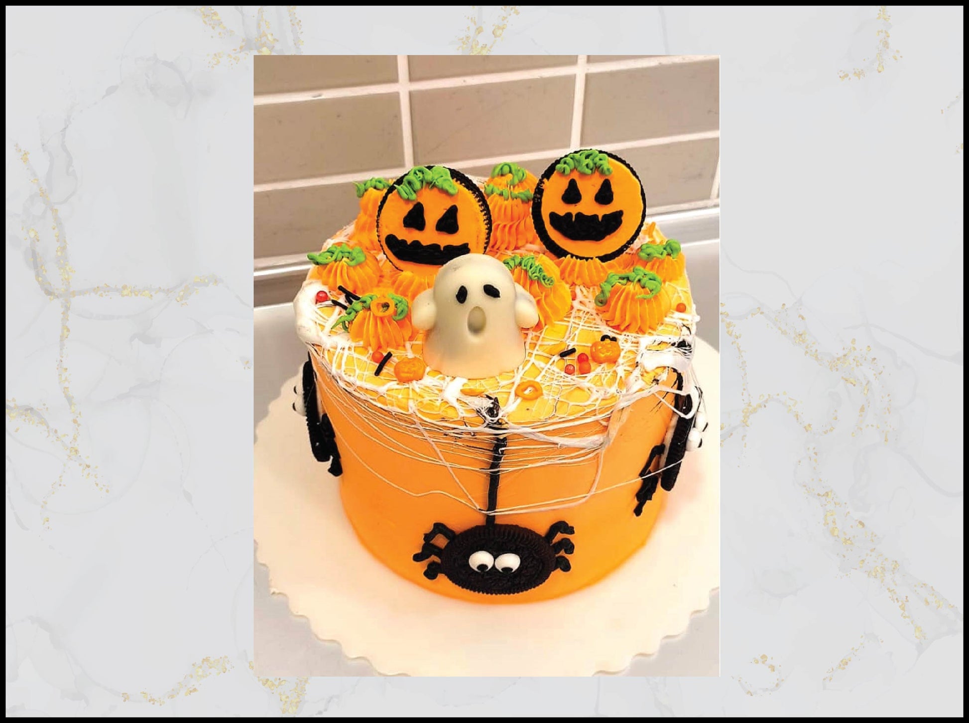 Halloween pumpkin cake with spooky festive design in Macau