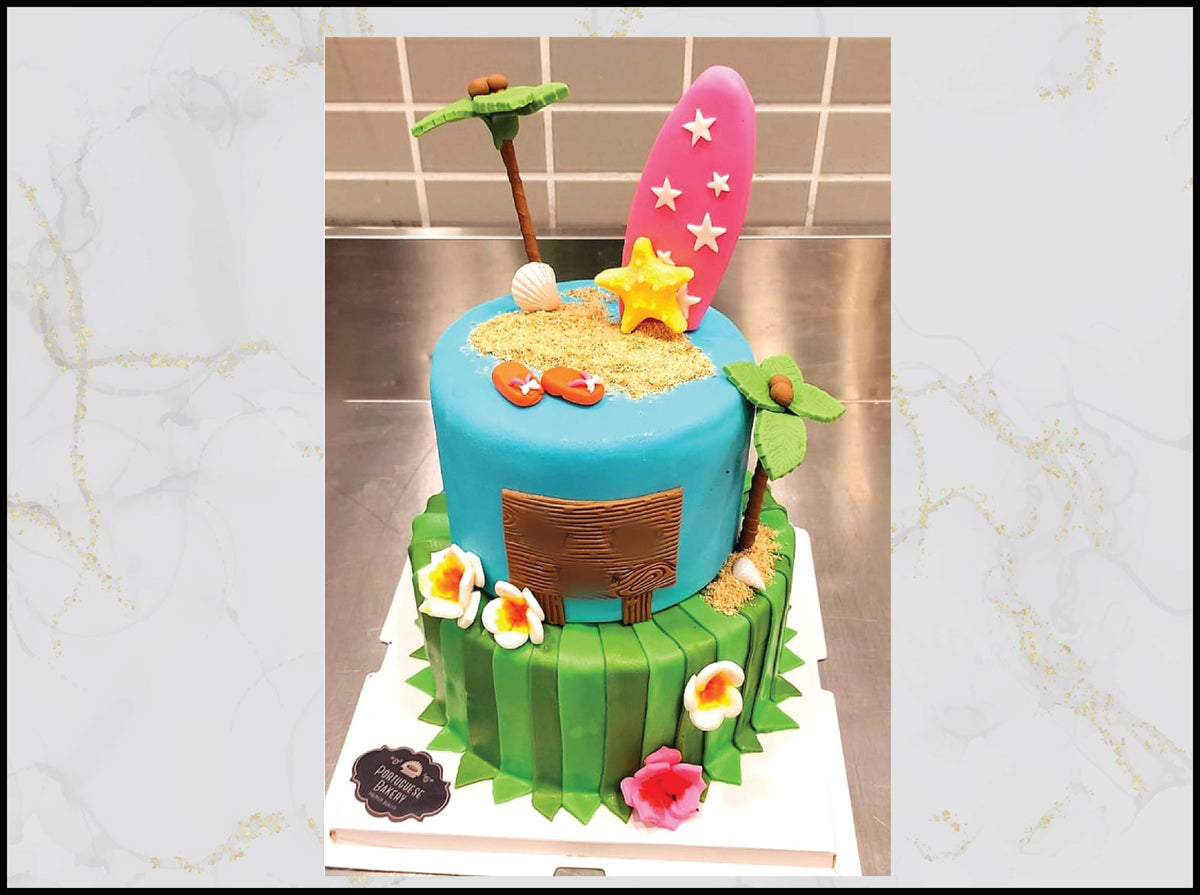 Hawaiian themed birthday cake with tropical island design in Macau