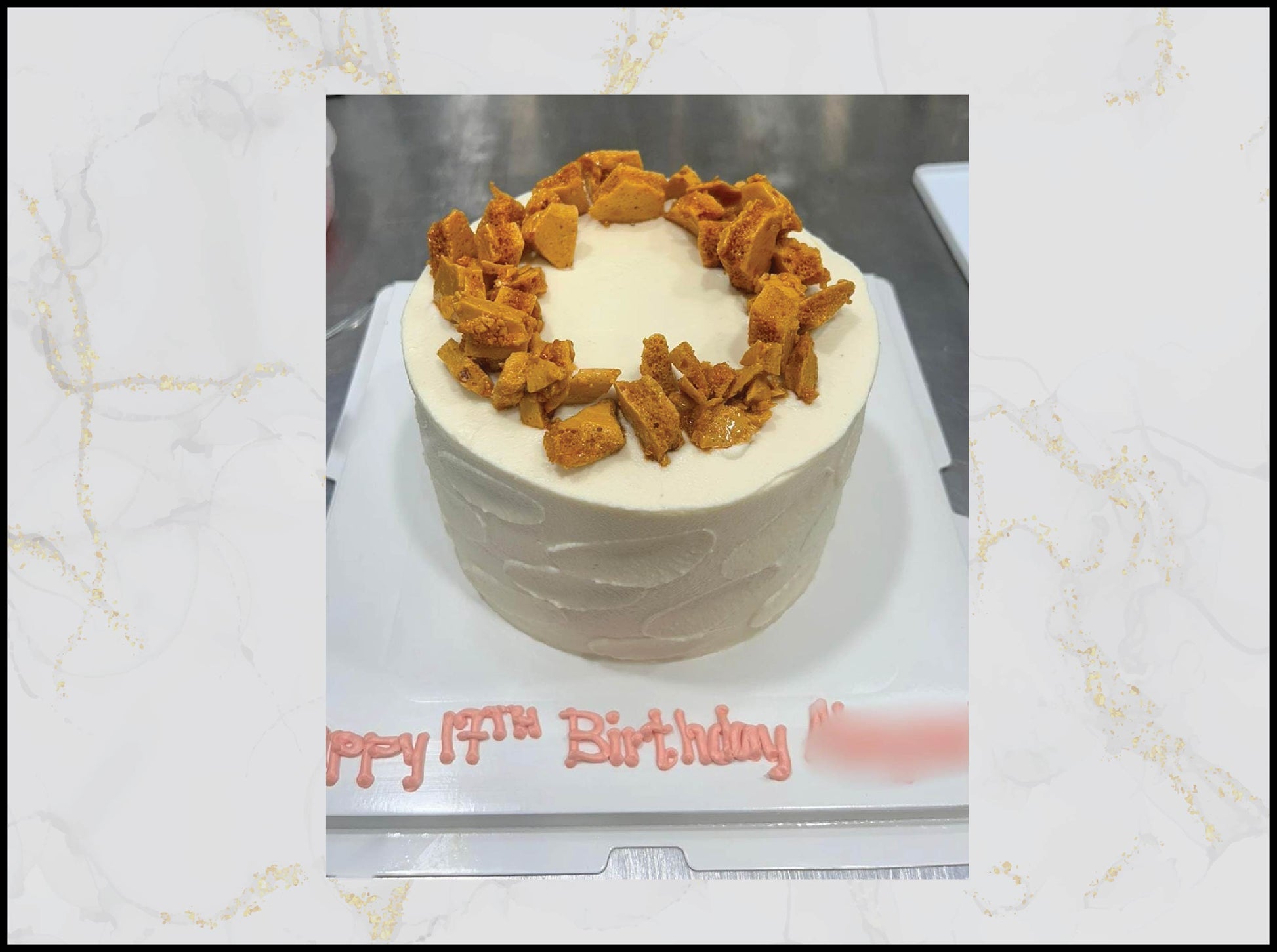 HoneyComb Birthday Cake with golden honeycomb design in Macau