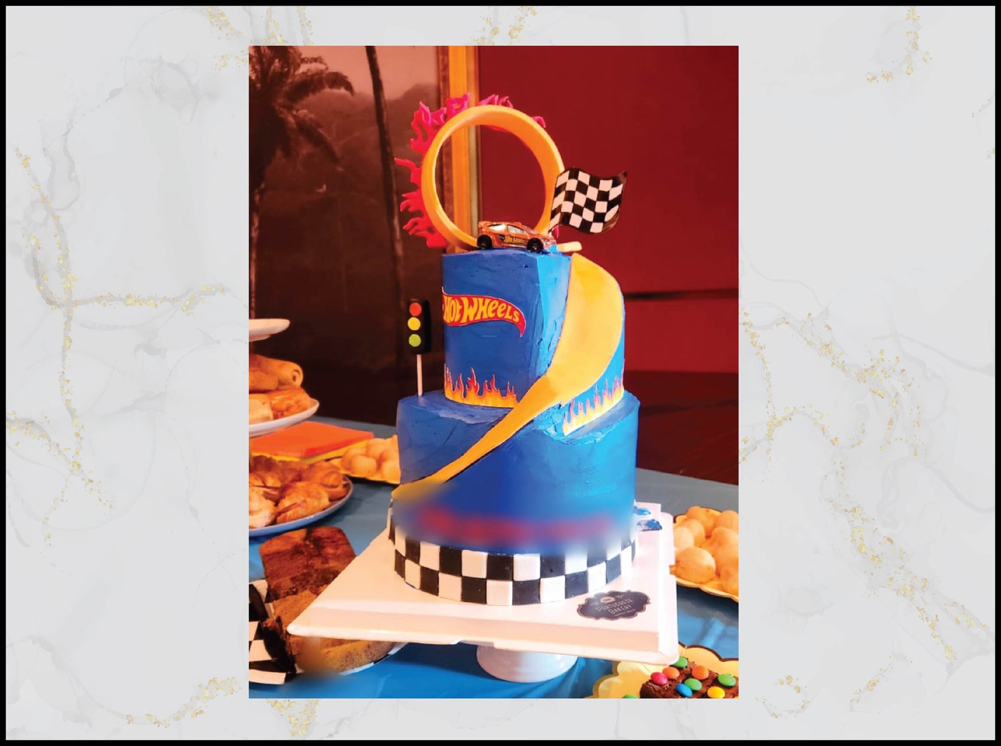 Hot Wheels 2 tier birthday cake with racing car design in Macau