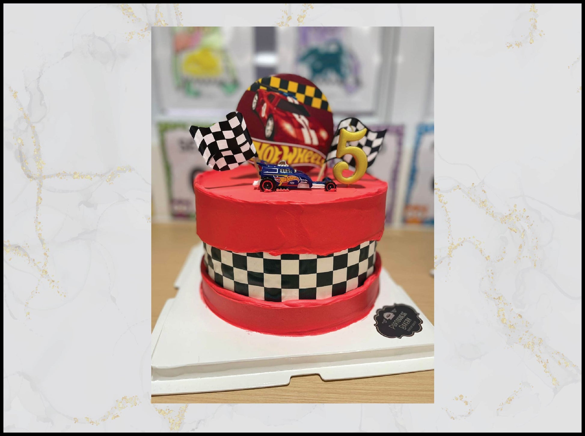 Hot Wheels Red and Black Birthday Cake with racing car design in Macau