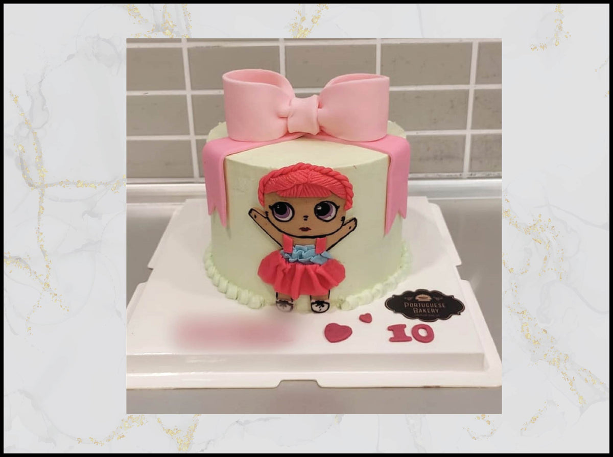 LOL Doll bow cake with playful birthday design in Macau