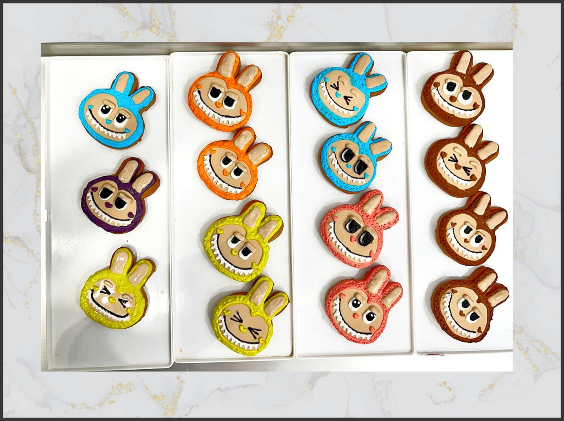 Colorful bunny-shaped cookies labubu macau cookies cake