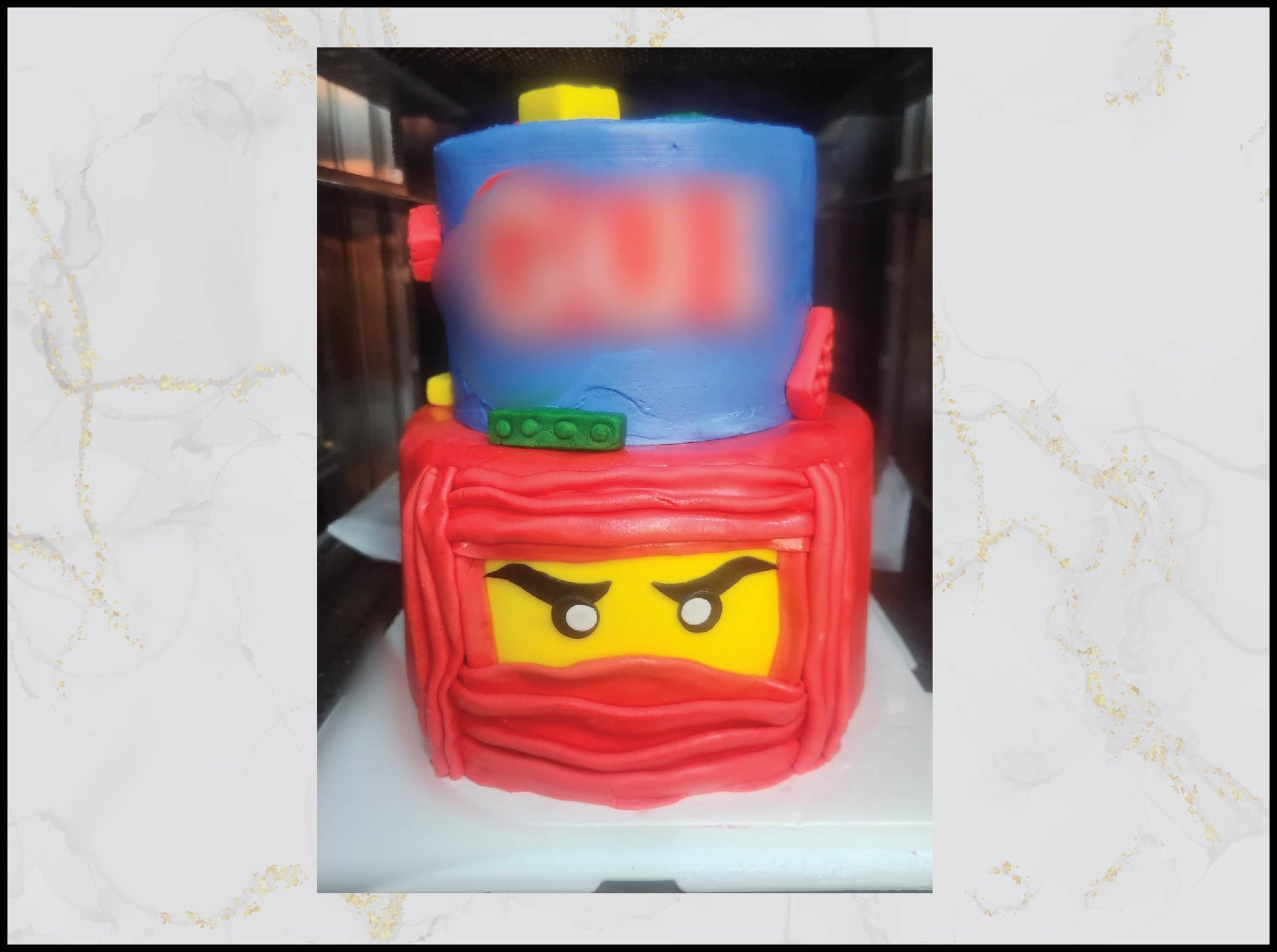Lego 2 tier cake with colorful building block birthday design in Macau
