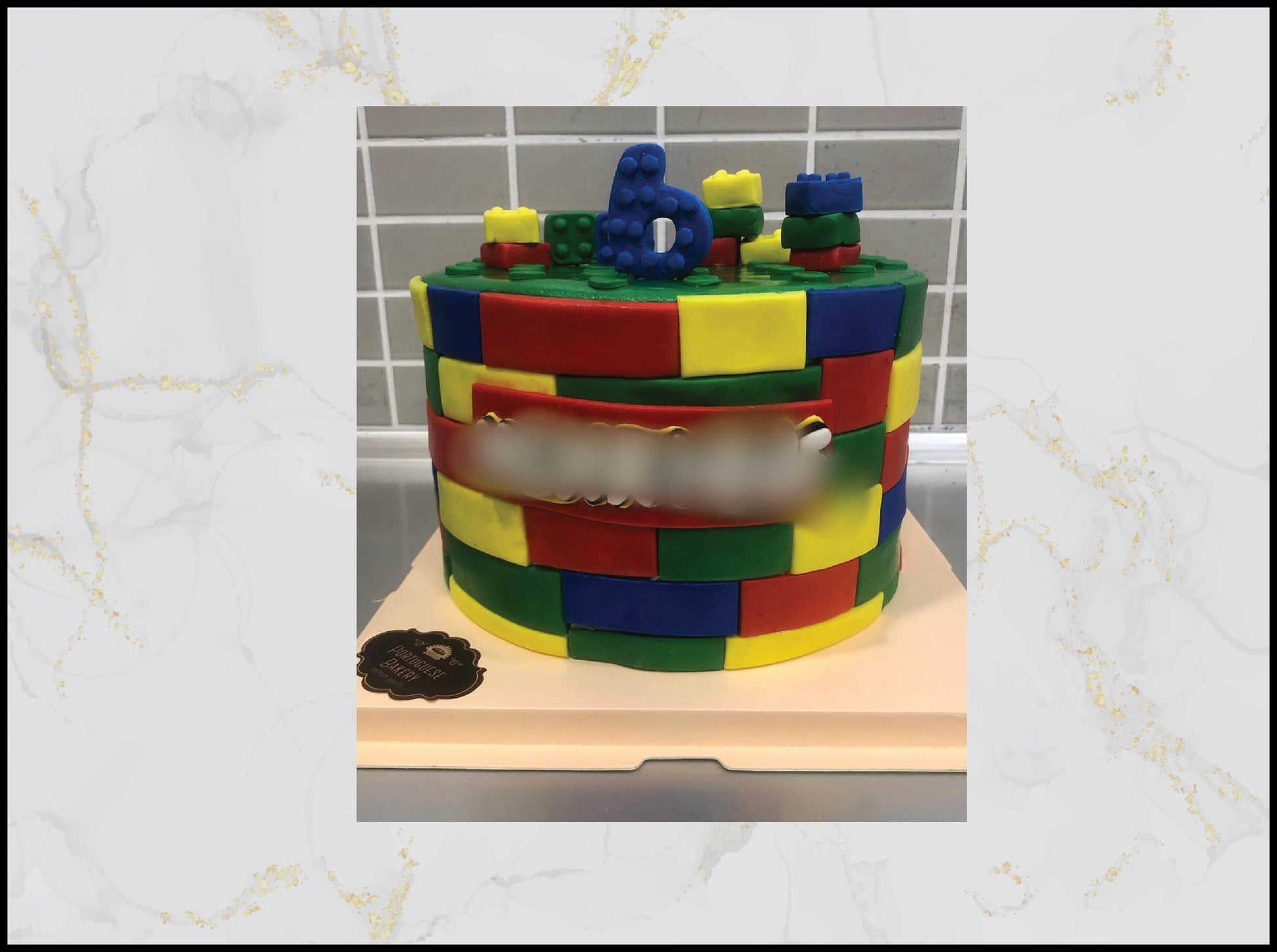 Colorful block-themed birthday cake with number '6' macau cake
