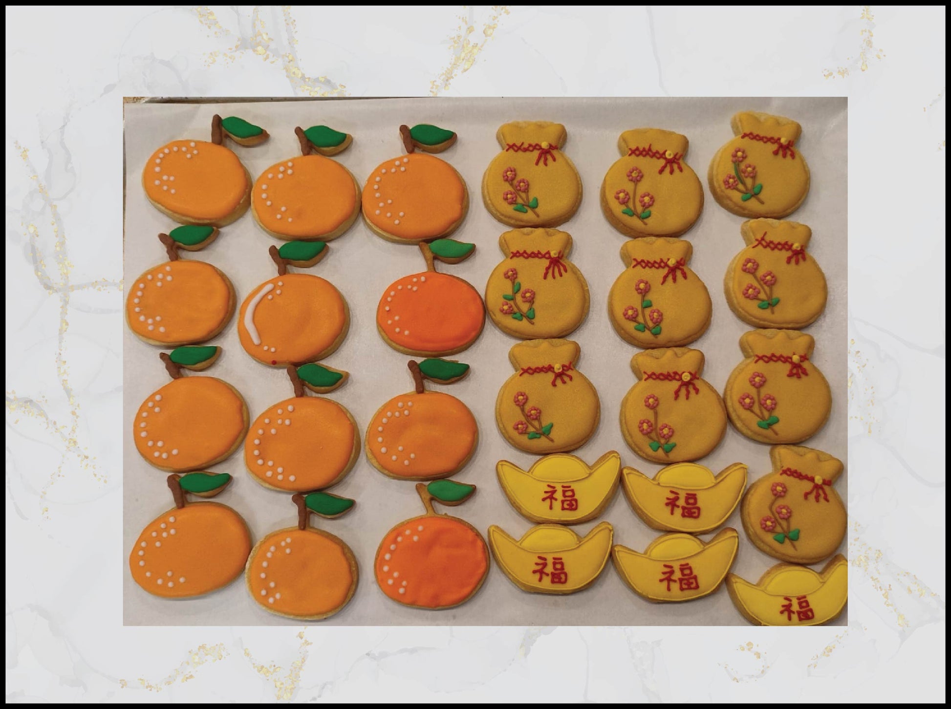 Lunar New Year decorated cookies with festive red and gold design in Macau