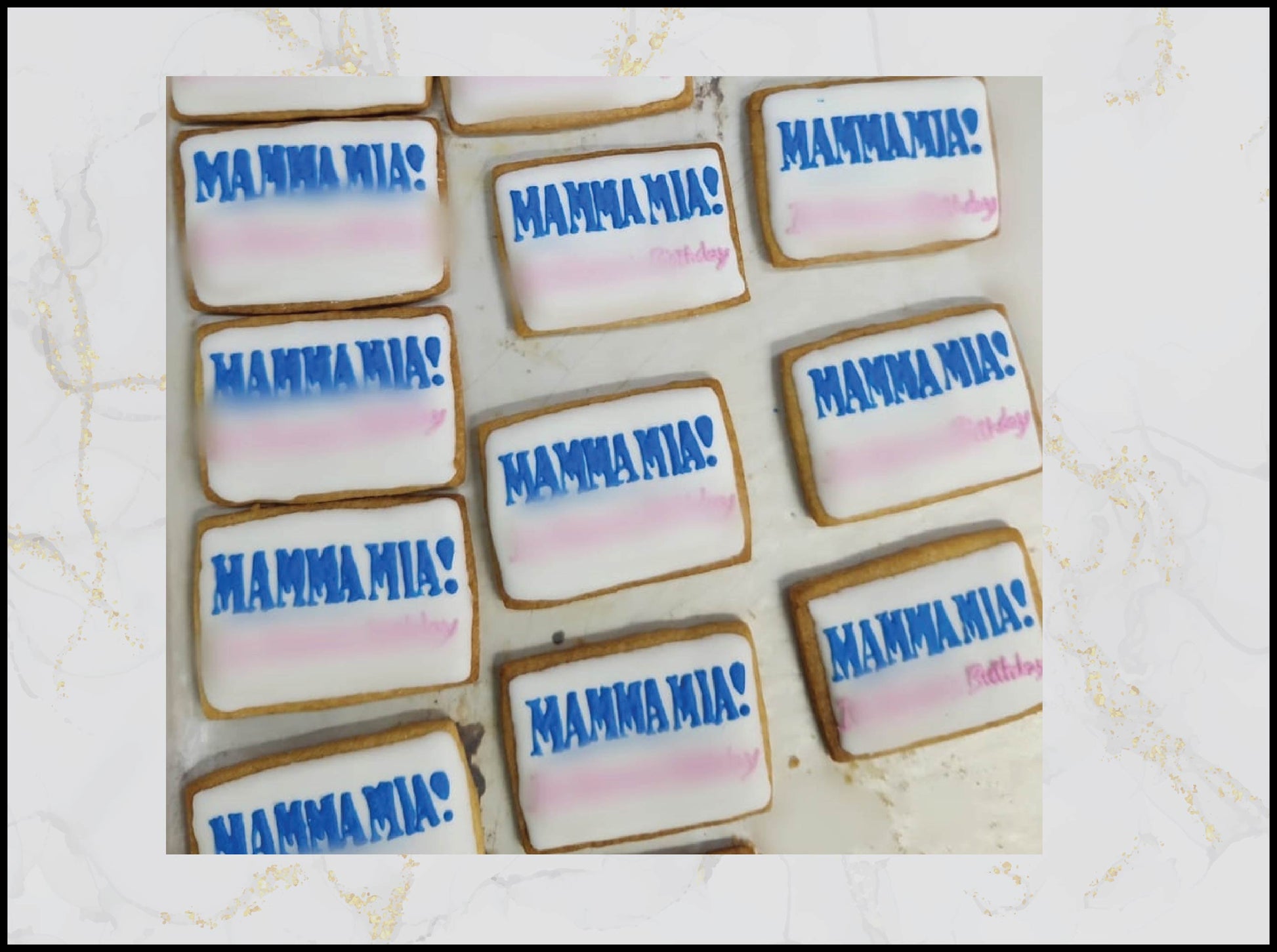Mamma Mia hand decorated cookies with musical party theme in Macau