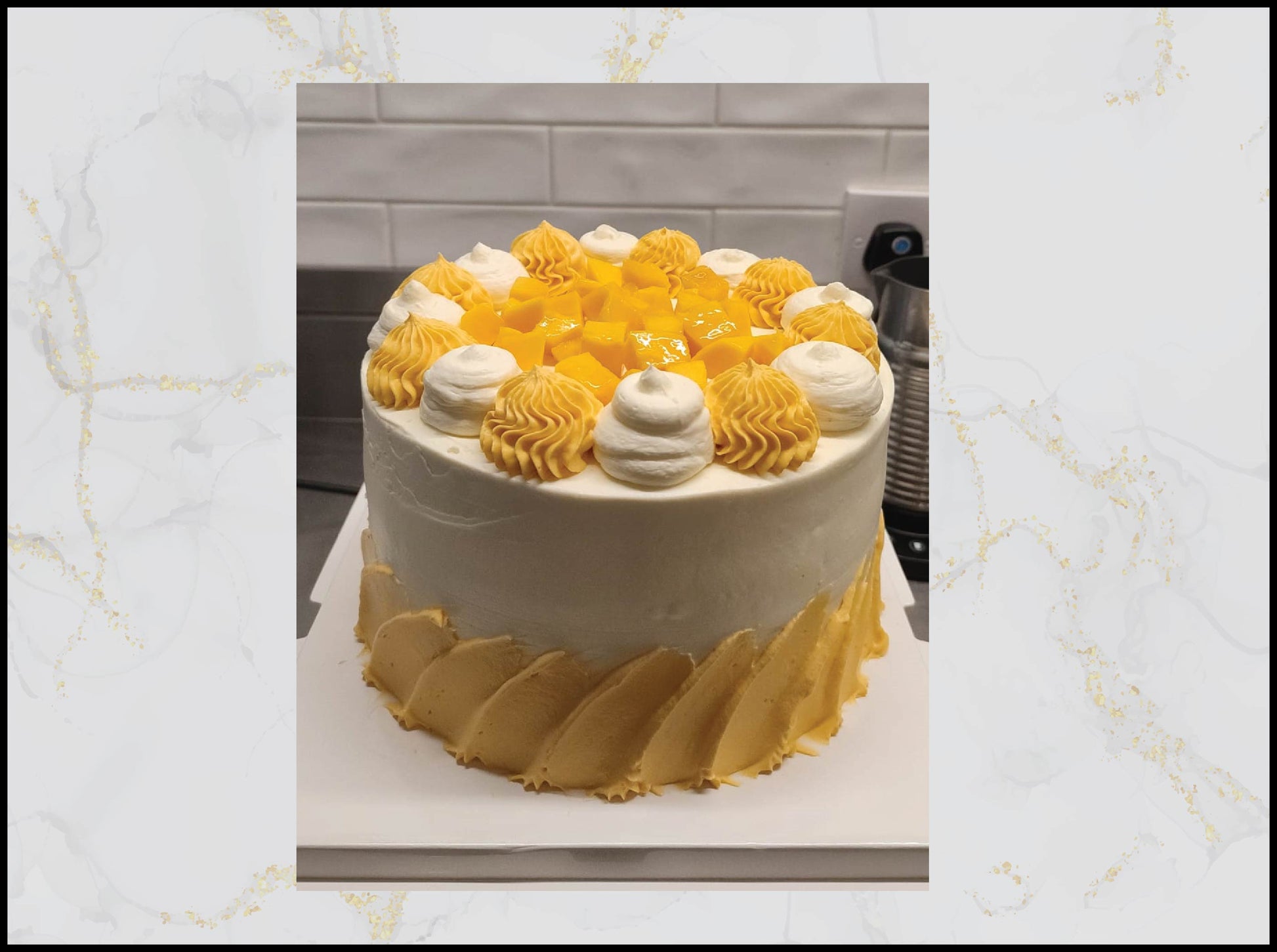Mango Fruit Cake with fresh tropical mango design in Macau