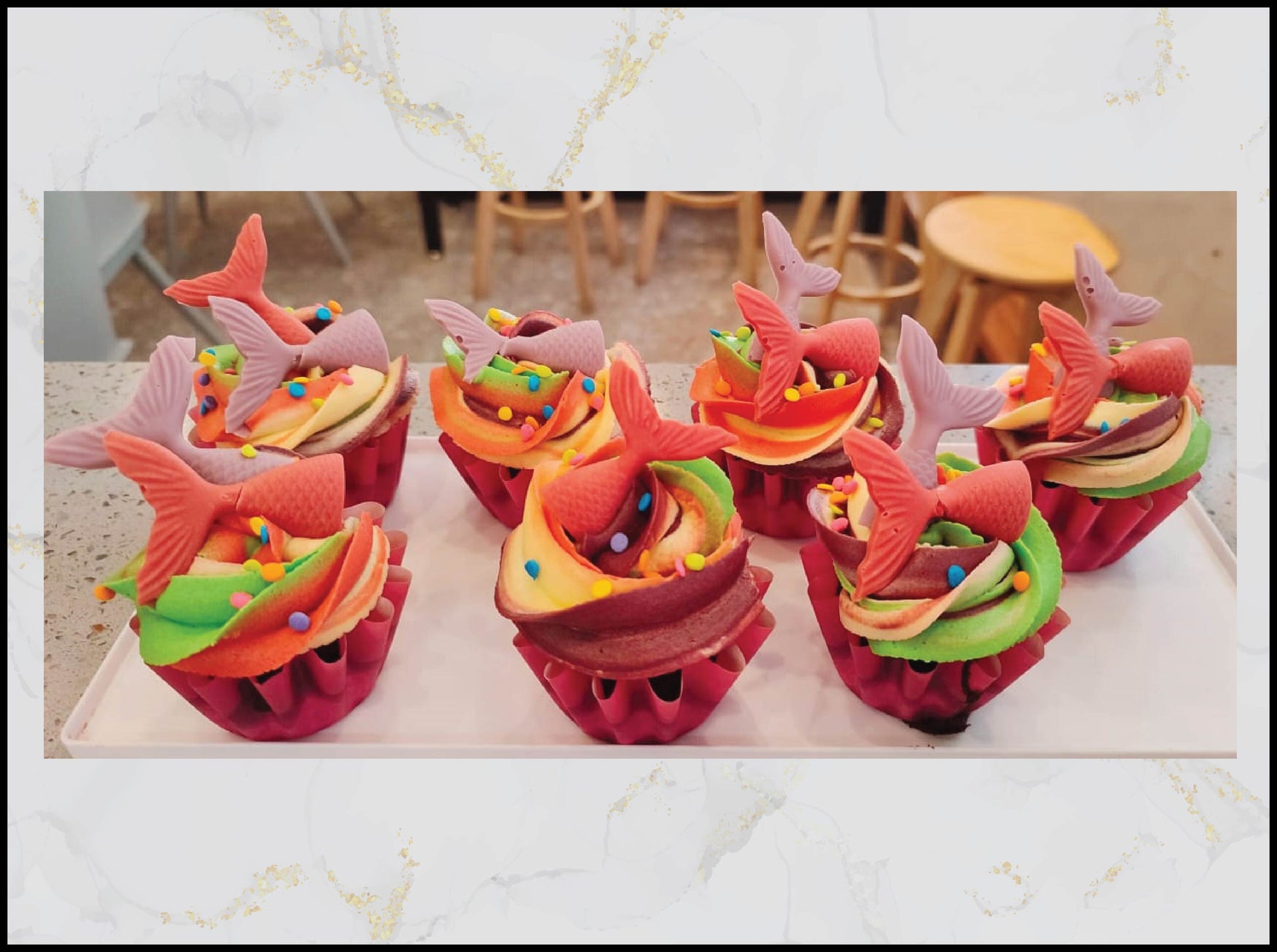 :
Mermaid sprinkle cupcakes with pastel magical design in Macau