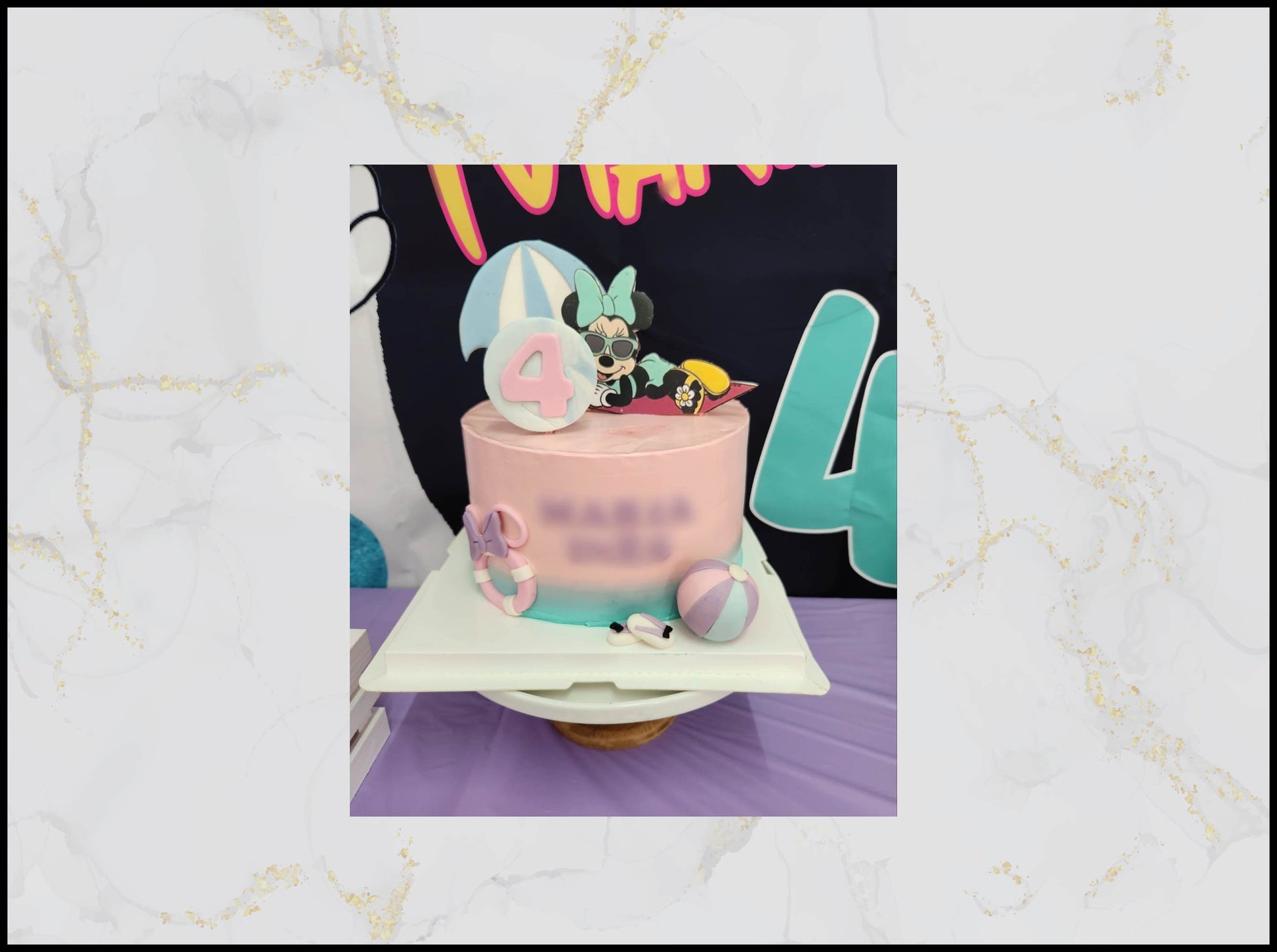 Minnie Mouse Pool Birthday Cake with playful swimming pool theme in Macau