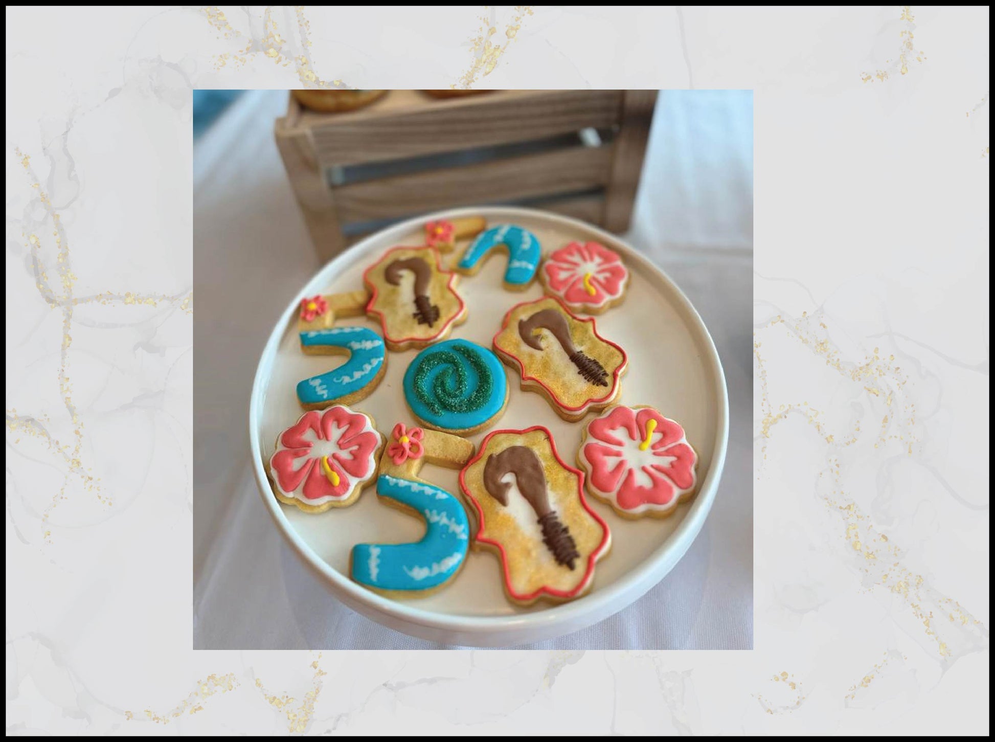 Moana themed decorated cookies with tropical island birthday design in Macau