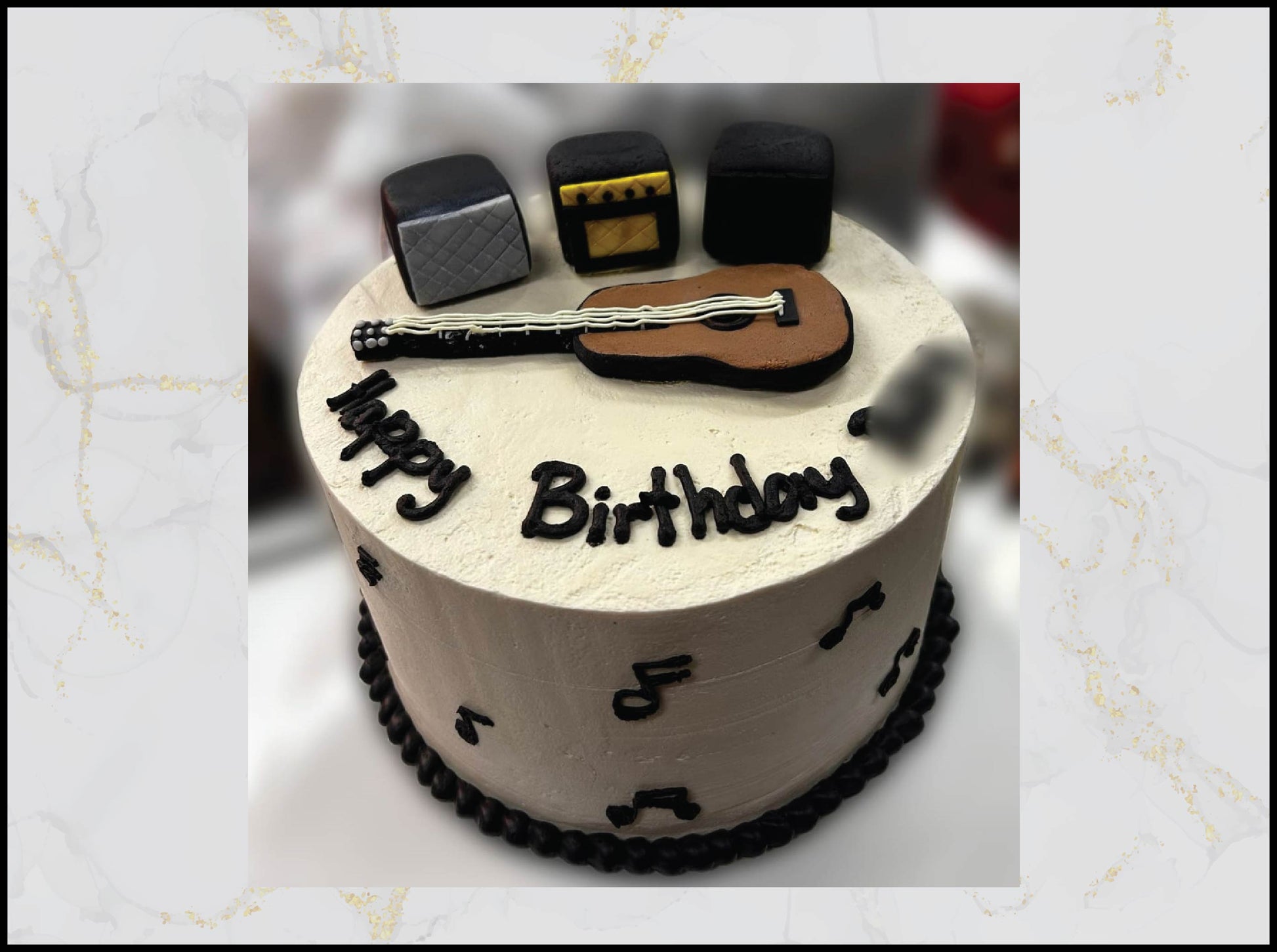 Music Themed Birthday Cake with musical notes and instruments design in Macau