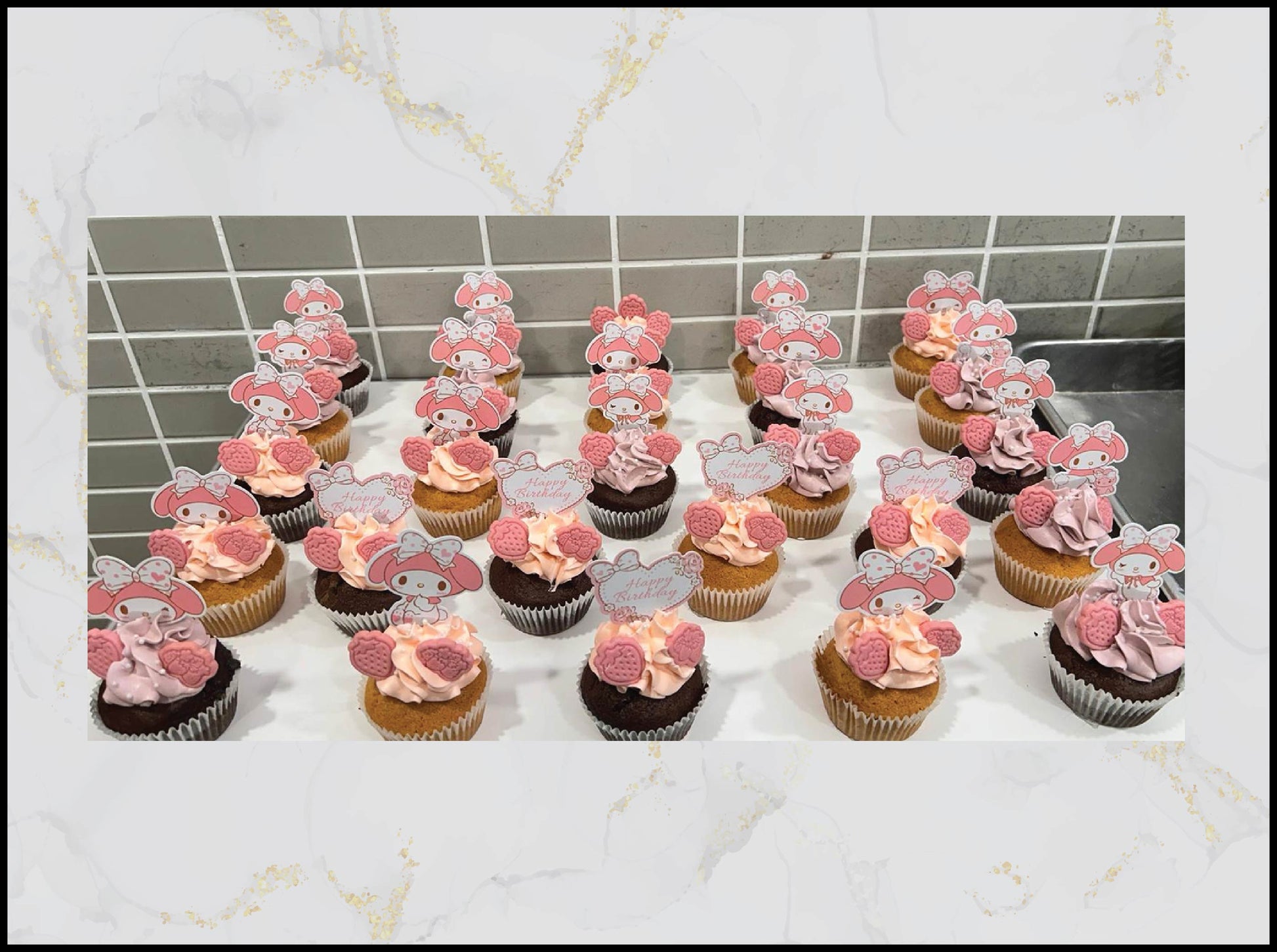 My Melody pink cupcakes with cute pastel design in Macau
