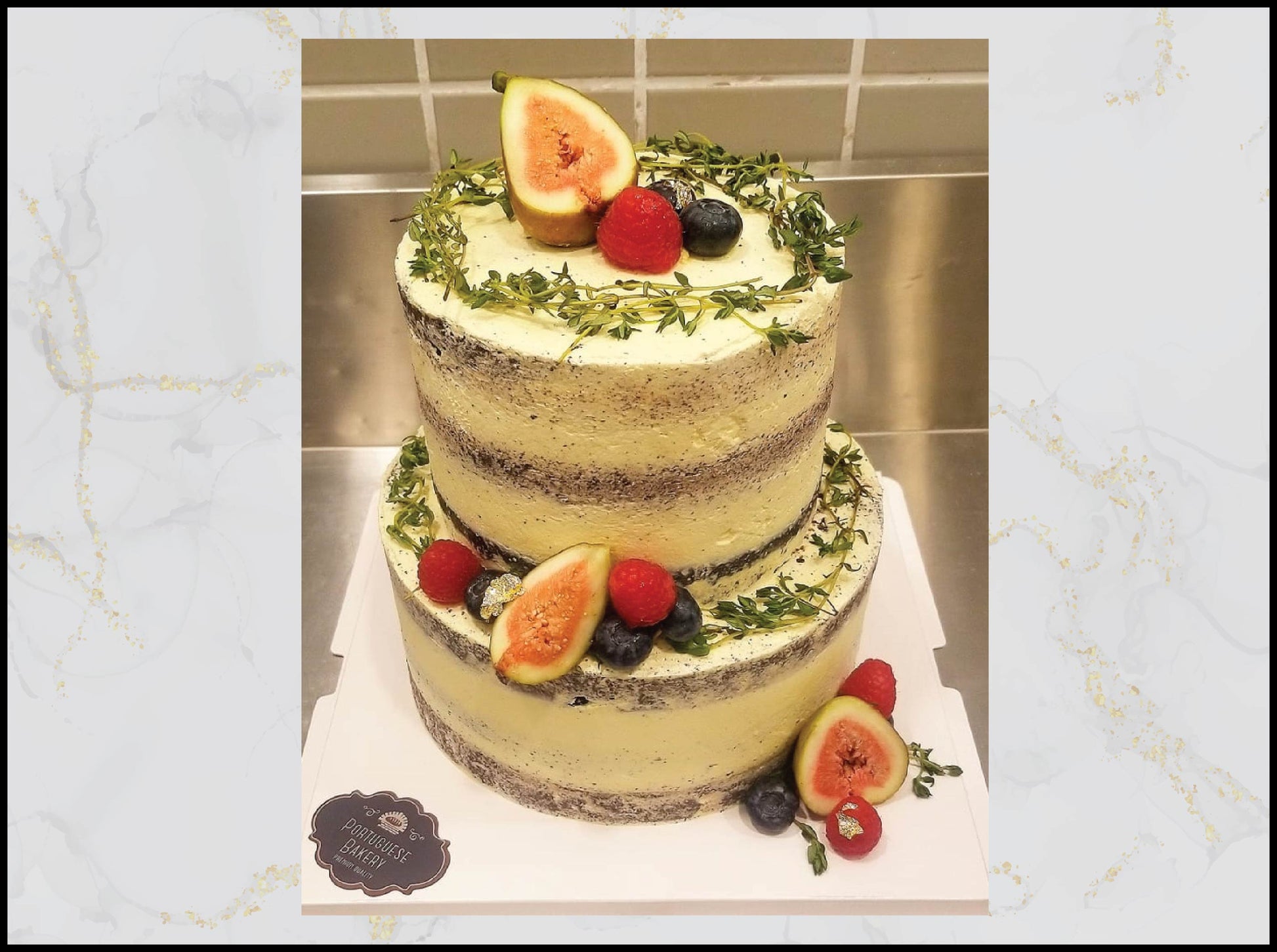 Naked 2 tier fruit cake with rustic fresh fruit design in Macau