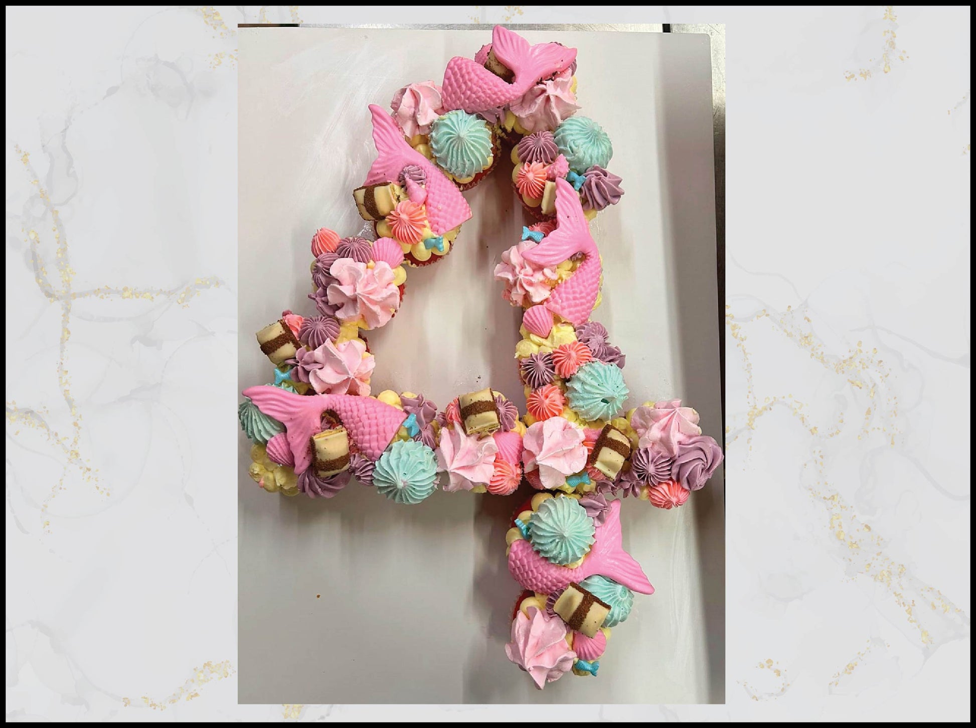 Number 4 mermaid pull apart cupcakes with pastel magical design in Macau