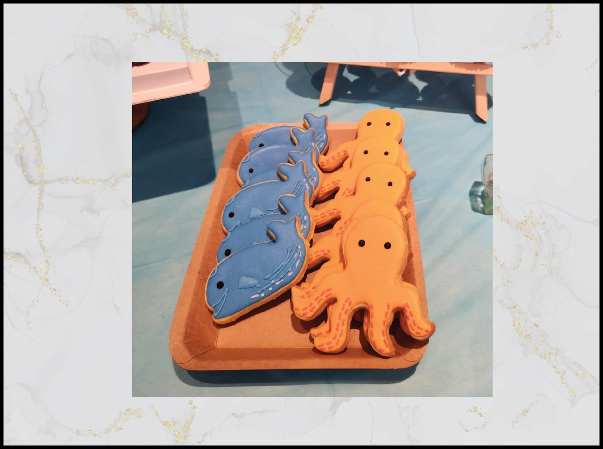 Octopus and whale decorated cookies with ocean birthday theme in Macau