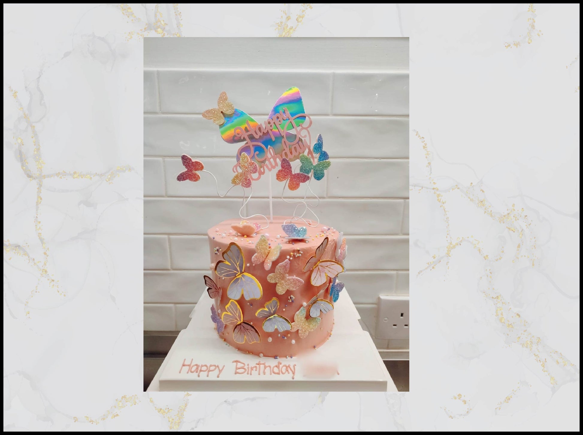 Pink Butterfly Birthday Cake with elegant design in Macau