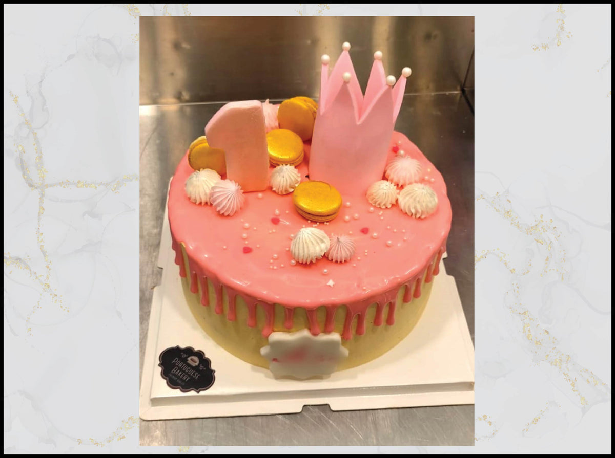 Pink crown birthday cake with royal princess design in Macau