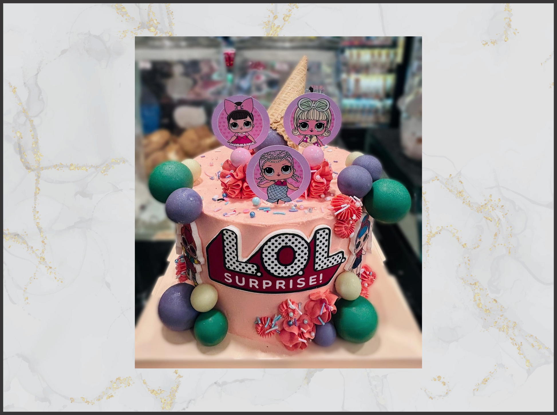 Pink 'LOL Surprise!' birthday cake with colorful decorations macau cake