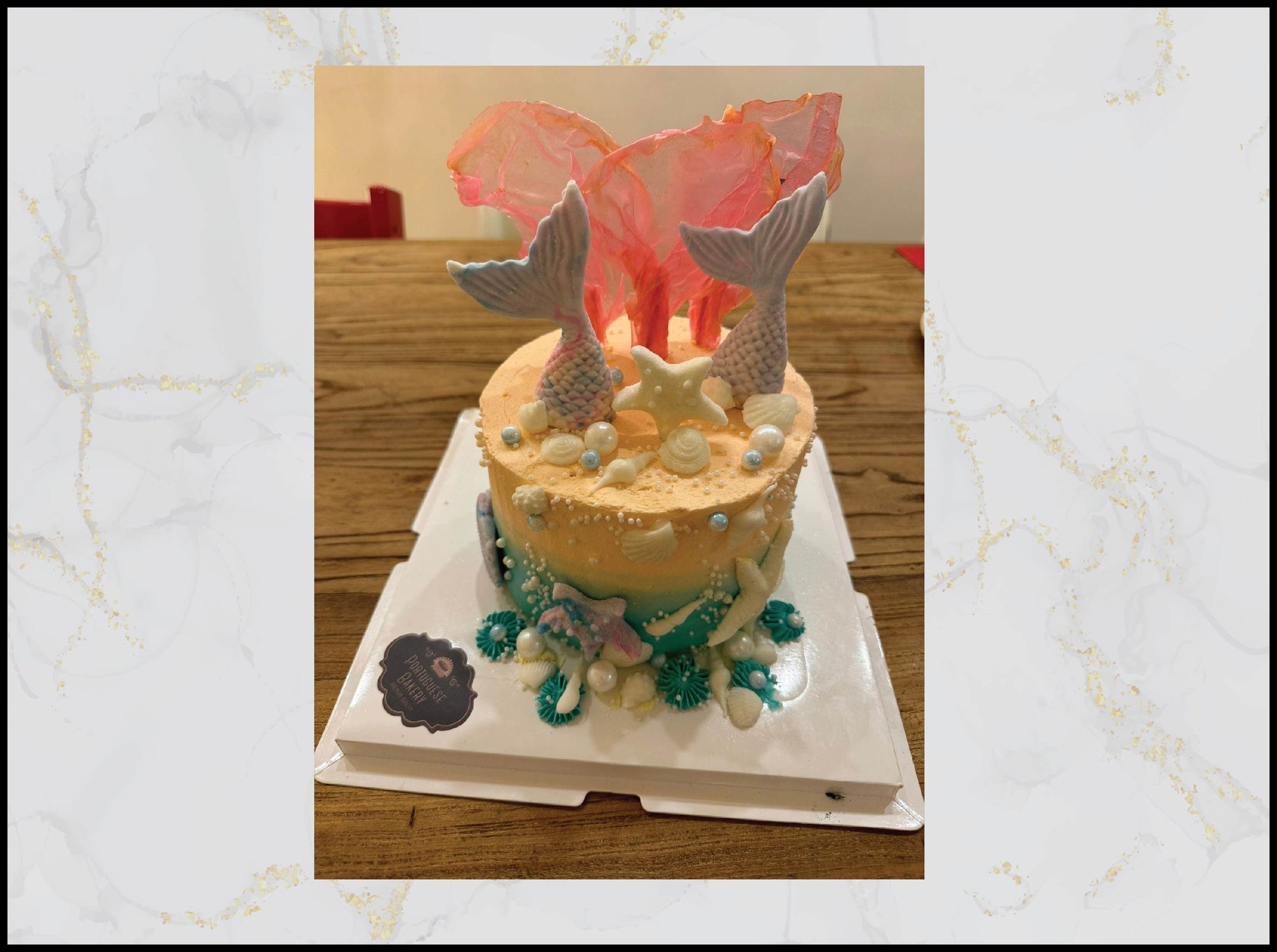 Pink mermaid customized cake with pastel ocean design in Macau
