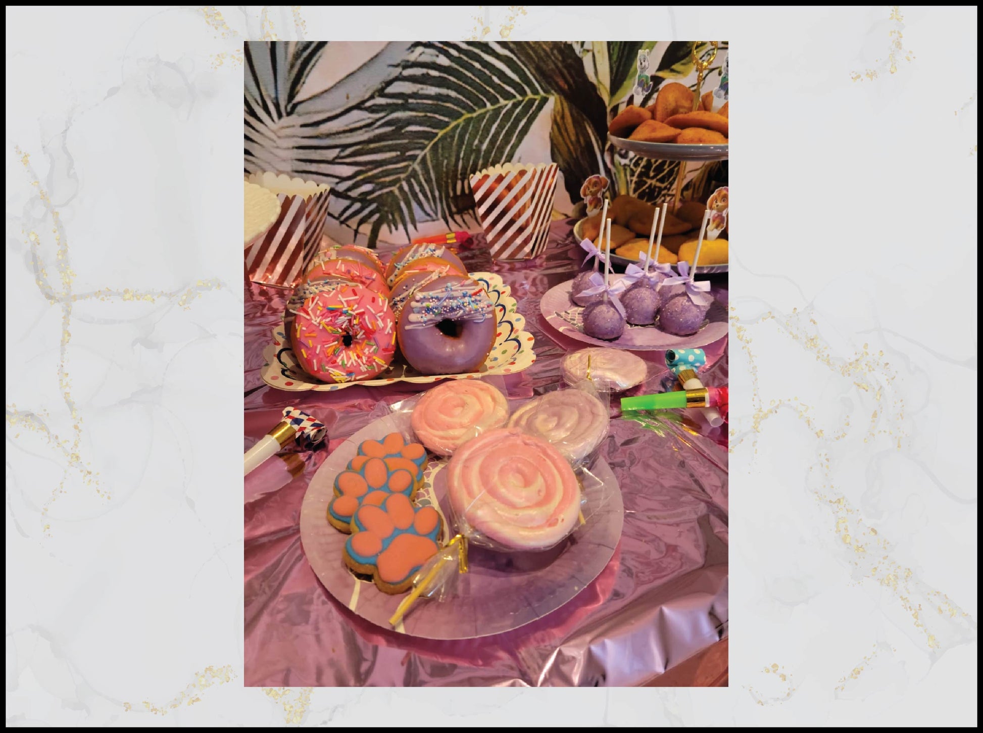 Pink Paw Patrol cookies and donuts with girly puppy birthday theme in Macau