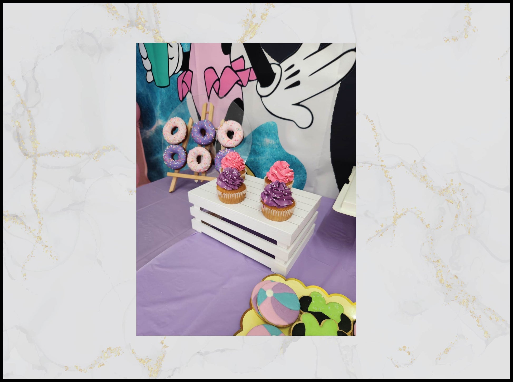 Pink and Purple Cupcakes and Donuts with colorful design in Macau bakery